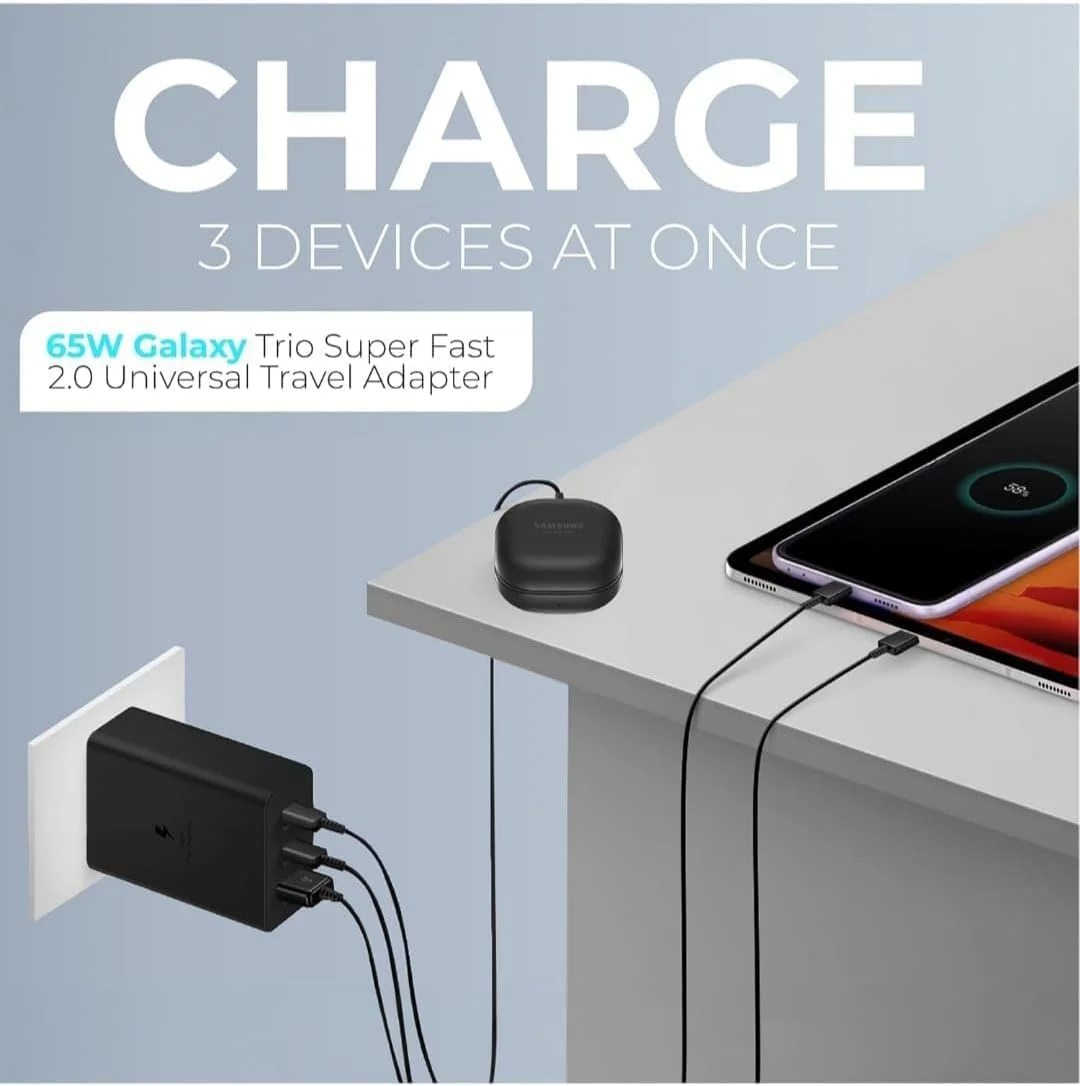 شارژر فوق سریع 65 واتی، 3 پورت برای انواع تلفن های همراه | 3 پورت: USB-C (PD3.0 PPS حداکثر 65 وات)، USB-C (PD 3.0 PPS حداکثر 25 وات)، USB-A (حداکثر 15 وات) (آداپتور با کابل 1 متری Type_C) شارژر فوق سریع 65 واتی، 3 پورت برای انواع تلفن های همراه | 3 پورت: USB-C (PD3.0 PPS حداکثر 65 وات)، USB-C (PD 3.0 PPS حداکثر 25 وات)، USB-A (حداکثر 15 وات) (آداپتور با کابل 1 متری Type_C)