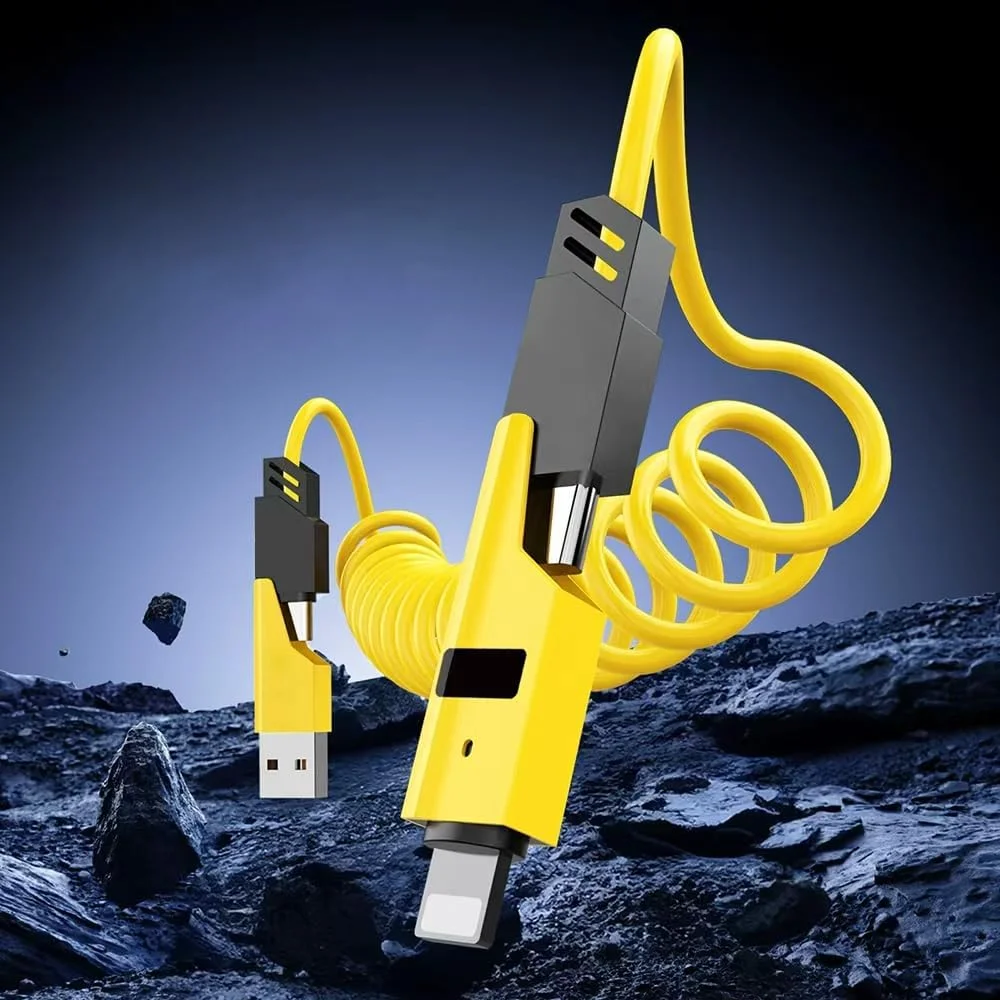 کابل شارژ فنری جمع شونده برای آیفون و موبایل های دارای پورت Type-C، زرد کابل شارژ فنری جمع شونده برای آیفون و موبایل های دارای پورت Type-C، زرد