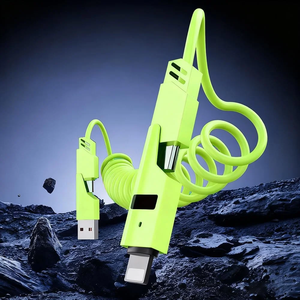 کابل شارژ فنری جمع شونده برای آیفون و موبایل های تایپ سی، لوازم جانبی شارژر بی سیم موبایل، سبز کابل شارژ فنری جمع شونده برای آیفون و موبایل های تایپ سی، لوازم جانبی شارژر بی سیم موبایل، سبز