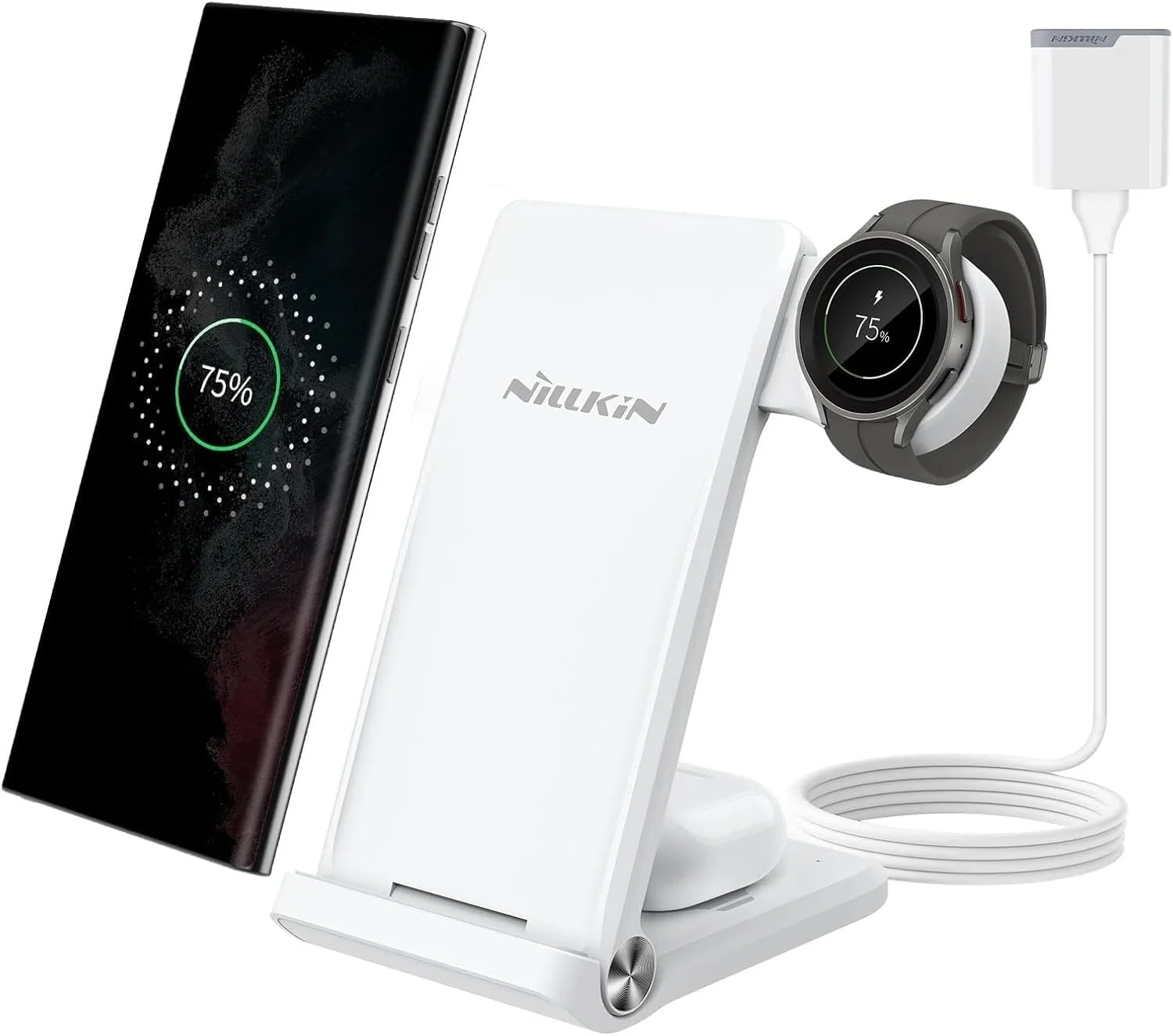 استند شارژر بیسیم 3 در 1 Nillkin PowerTrio با شارژر ساعت (پریز آمریکایی)، سفید استند شارژر بیسیم 3 در 1 Nillkin PowerTrio با شارژر ساعت (پریز آمریکایی)، سفید