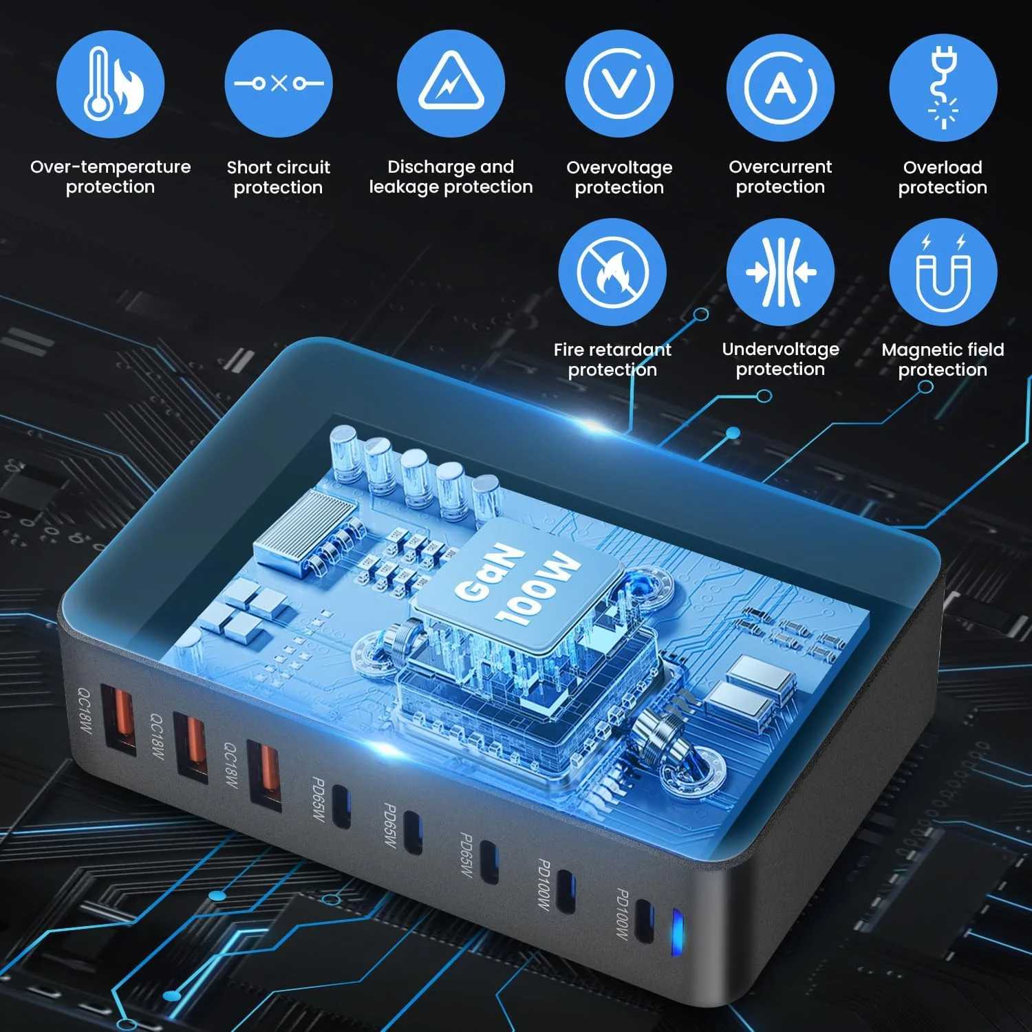 ایستگاه شارژ Necomi 440W USB A و USB C، دارای 5 پورت Type-C 【2×100W، 3x 65W】 و 3 پورت USB 【QC18W】، هاب Type-C، فناوری GaN، دوشاخه دیواری شارژ سریع با سیم برق 1.5 متری - مشکی ایستگاه شارژ Necomi 440W USB A و USB C، دارای 5 پورت Type-C 【2×100W، 3x 65W】 و 3 پورت USB 【QC18W】، هاب Type-C، فناوری GaN، دوشاخه دیواری شارژ سریع با سیم برق 1.5 متری - مشکی