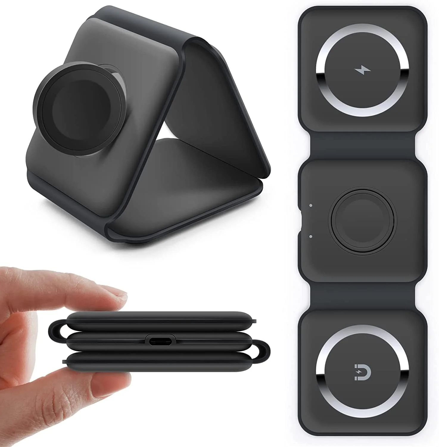 شارژر بیسیم مغناطیسی، استند شارژ بیسیم تاشو 3 در 1 مناسب سفر، ایستگاه شارژ بیسیم 15 واتی Mag-Safe سازگار با آیفون 15/14/13/12/11/Pro/Max/X/XS/XR، اپل واچ و ایرپادز (مشکی) شارژر بیسیم مغناطیسی، استند شارژ بیسیم تاشو 3 در 1 مناسب سفر، ایستگاه شارژ بیسیم 15 واتی Mag-Safe سازگار با آیفون 15/14/13/12/11/Pro/Max/X/XS/XR، اپل واچ و ایرپادز (مشکی)