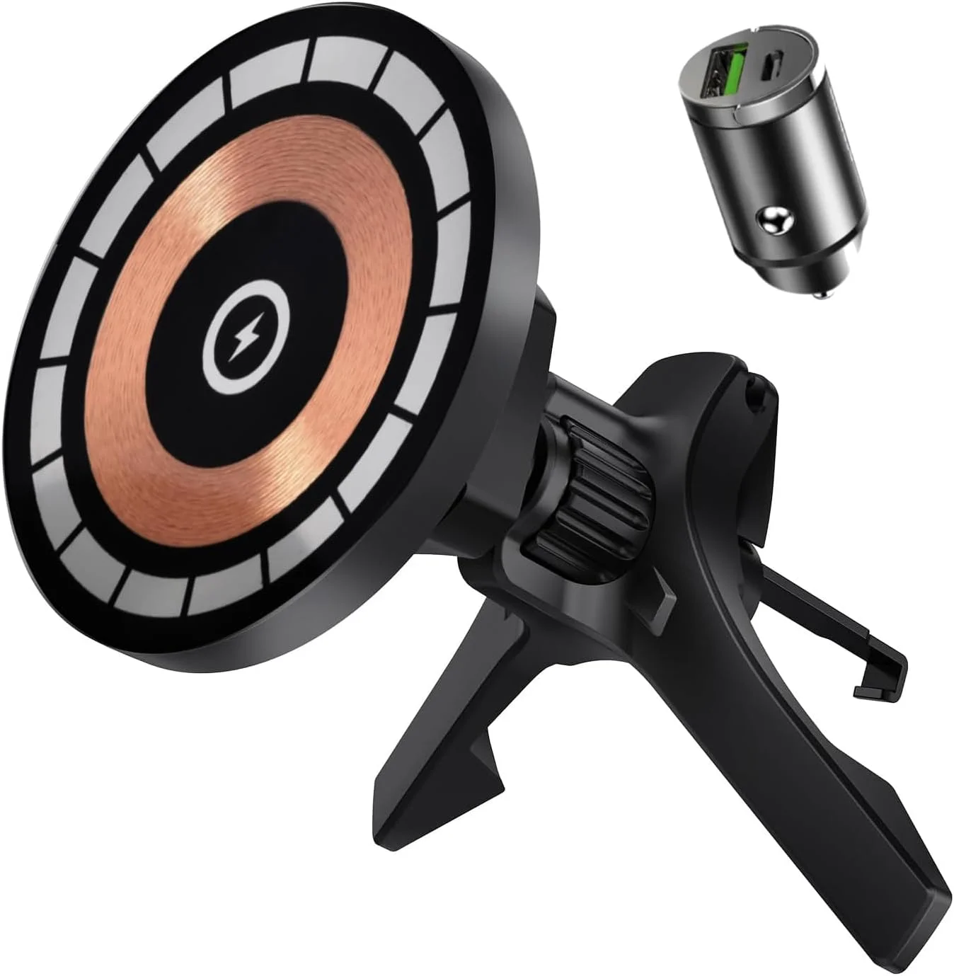 شارژر بیسیم مغناطیسی خودرو MagSafe با آداپتور فوقالعاده جمعوجور خودرو با شارژر سریع USB Type-C برای دریچه خودرو - رانندگی ایمن و بدون هندزفری شارژر بیسیم مغناطیسی خودرو MagSafe با آداپتور فوقالعاده جمعوجور خودرو با شارژر سریع USB Type-C برای دریچه خودرو - رانندگی ایمن و بدون هندزفری