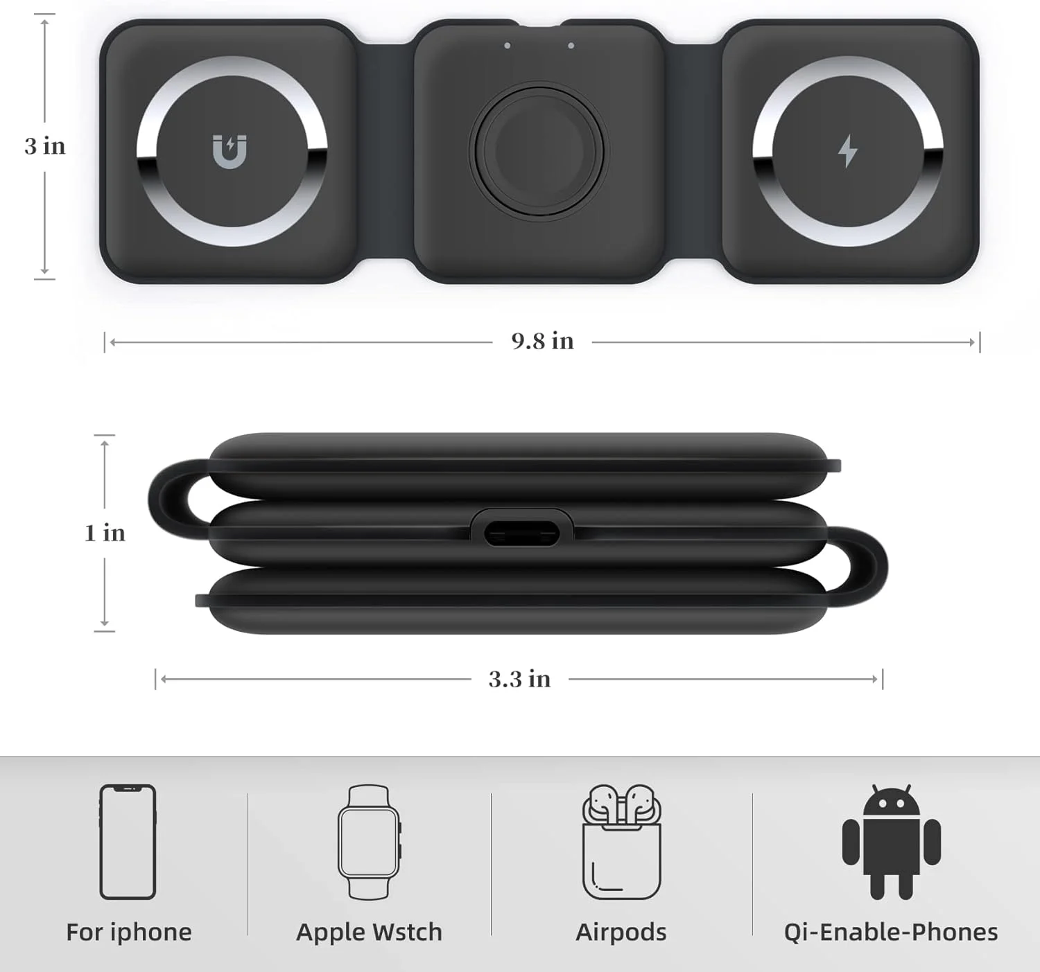 شارژر بیسیم مغناطیسی، استند شارژ بیسیم تاشو 3 در 1 مناسب سفر، ایستگاه شارژ بیسیم 15 واتی Mag-Safe سازگار با آیفون 15/14/13/12/11/Pro/Max/X/XS/XR، اپل واچ و ایرپادز (مشکی) شارژر بیسیم مغناطیسی، استند شارژ بیسیم تاشو 3 در 1 مناسب سفر، ایستگاه شارژ بیسیم 15 واتی Mag-Safe سازگار با آیفون 15/14/13/12/11/Pro/Max/X/XS/XR، اپل واچ و ایرپادز (مشکی)