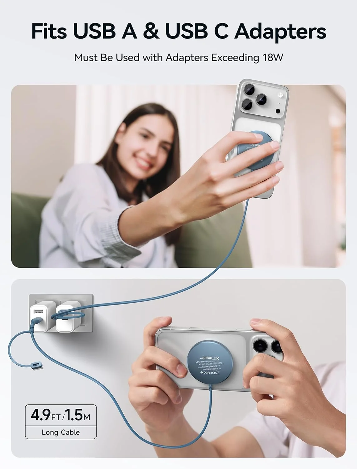 شارژر بیسیم مگسیف JSAUX، شارژر مغناطیسی سازگار با آیفون 16/16 پرو/16 پلاس/16 پرو مکس/آیفون 15 پرو مکس پلاس/آیفون سری 14 13 12، پد شارژ بیسیم، شارژر مگ (آبی) شارژر بیسیم مگسیف JSAUX، شارژر مغناطیسی سازگار با آیفون 16/16 پرو/16 پلاس/16 پرو مکس/آیفون 15 پرو مکس پلاس/آیفون سری 14 13 12، پد شارژ بیسیم، شارژر مگ (آبی)