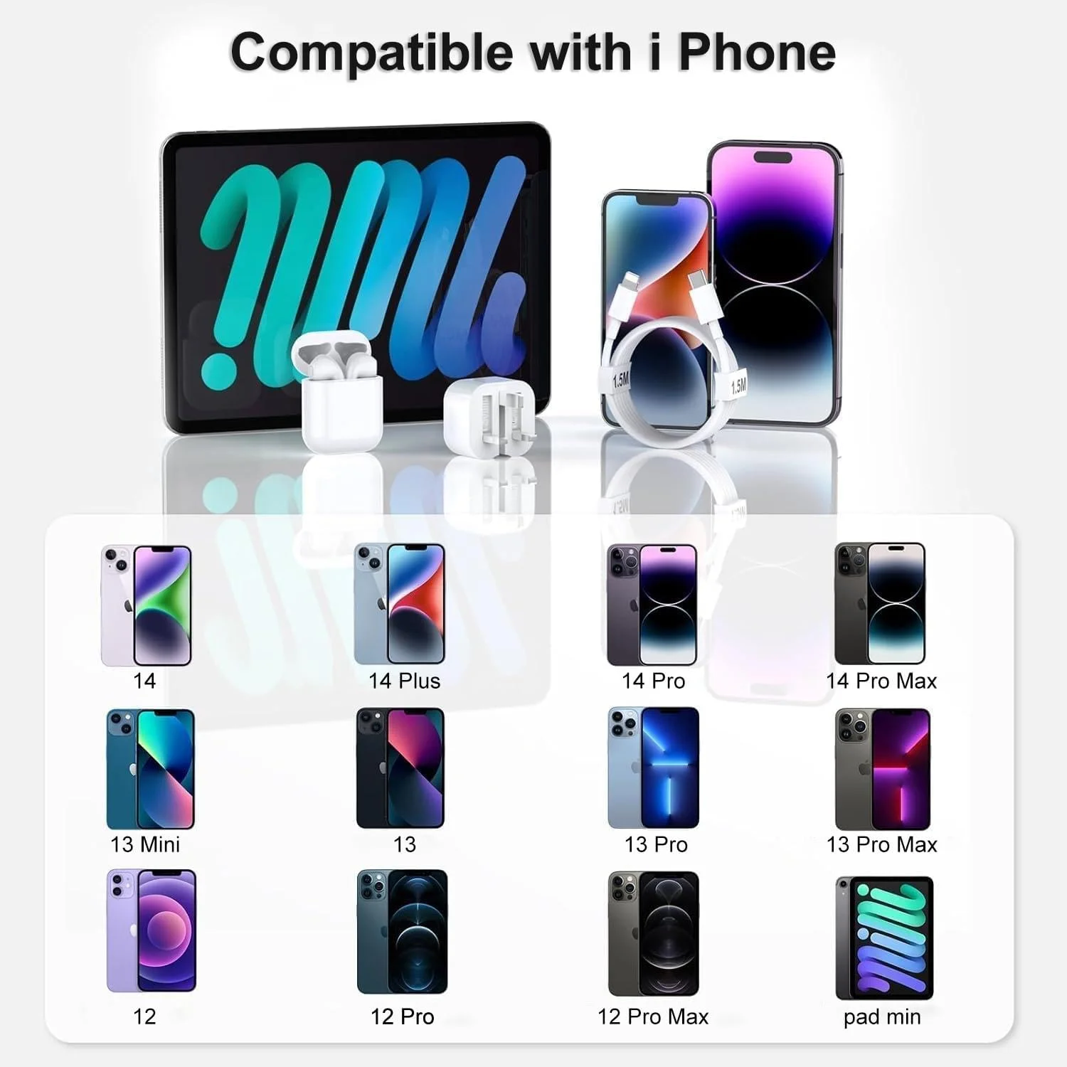 شارژر آیفون برای اپل 14، 14 پرو مکس، 14 پرو، 14 پلاس، 13، 13 پرو مکس، 13 پرو، 13 مینی، 12، 11، X، XR، XS، SE، مینی، 8، آیپد، شارژ سریع 20 واتی USB-C، آداپتور برق دوشاخه نوع C بریتانیا با کابل 1.5 متری شارژر آیفون برای اپل 14، 14 پرو مکس، 14 پرو، 14 پلاس، 13، 13 پرو مکس، 13 پرو، 13 مینی، 12، 11، X، XR، XS، SE، مینی، 8، آیپد، شارژ سریع 20 واتی USB-C، آداپتور برق دوشاخه نوع C بریتانیا با کابل 1.5 متری