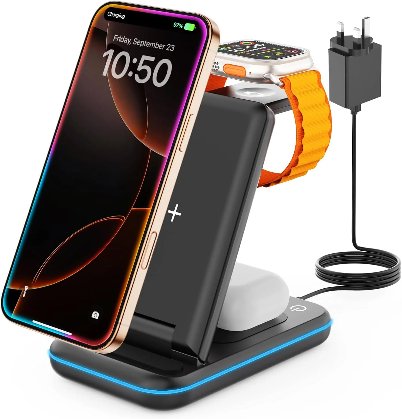 استند شارژر وایرلس تاشو 3 در 1 GEEKERA برای دستگاه های اپل: آیفون 16 15 14 13 12 11 پرو مکس پلاس XR X، اپل واچ Ultra/9/SE/8/7/6/5/4/3/2، ایرپادز پرو/3 استند شارژر وایرلس تاشو 3 در 1 GEEKERA برای دستگاه های اپل: آیفون 16 15 14 13 12 11 پرو مکس پلاس XR X، اپل واچ Ultra/9/SE/8/7/6/5/4/3/2، ایرپادز پرو/3