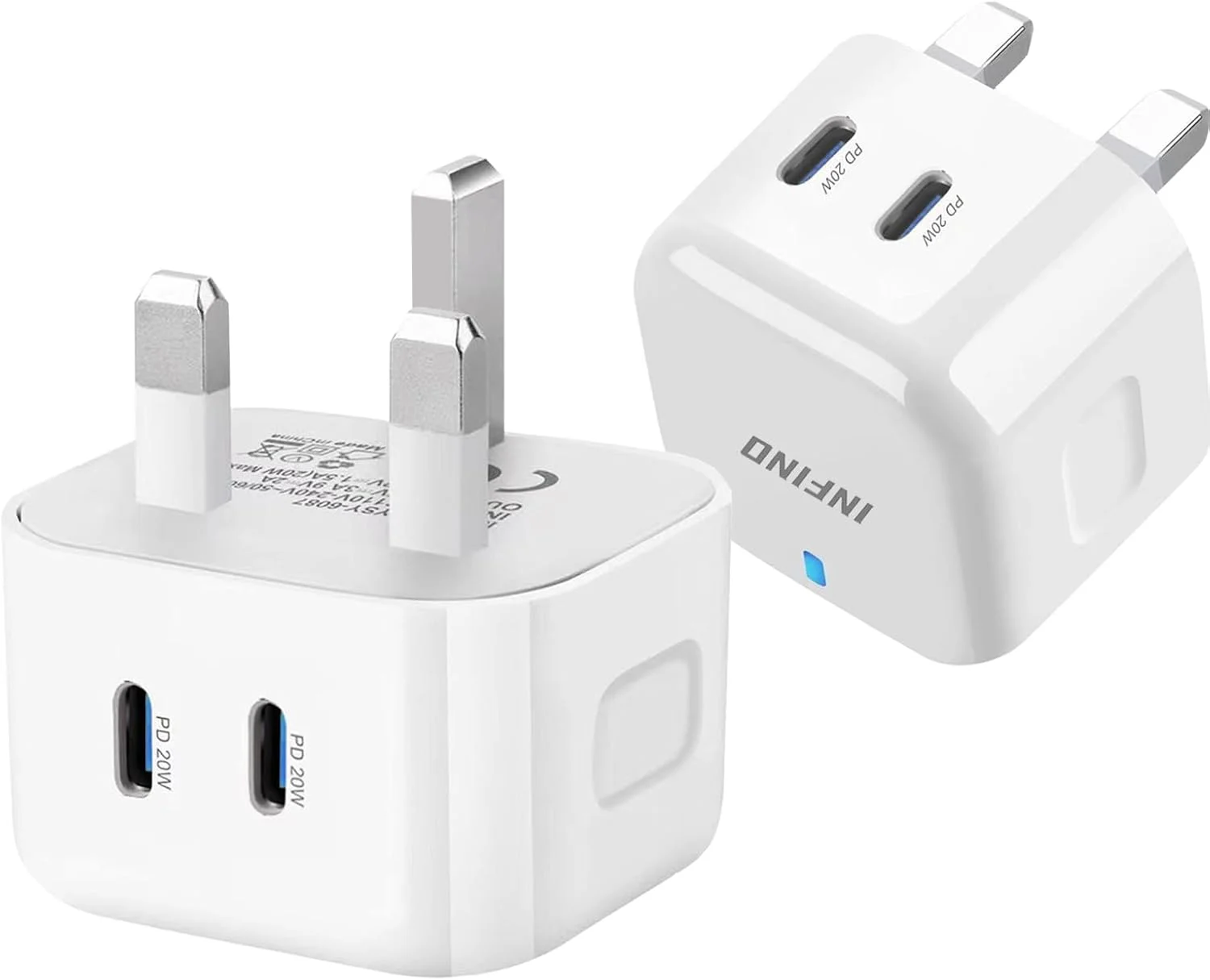 شارژر سریع دو پورت 40 واتی - USB-C PD استاندارد بریتانیا - سازگار با آیفون، گلکسی، آیپد و غیره شارژر سریع دو پورت 40 واتی - USB-C PD استاندارد بریتانیا - سازگار با آیفون، گلکسی، آیپد و غیره