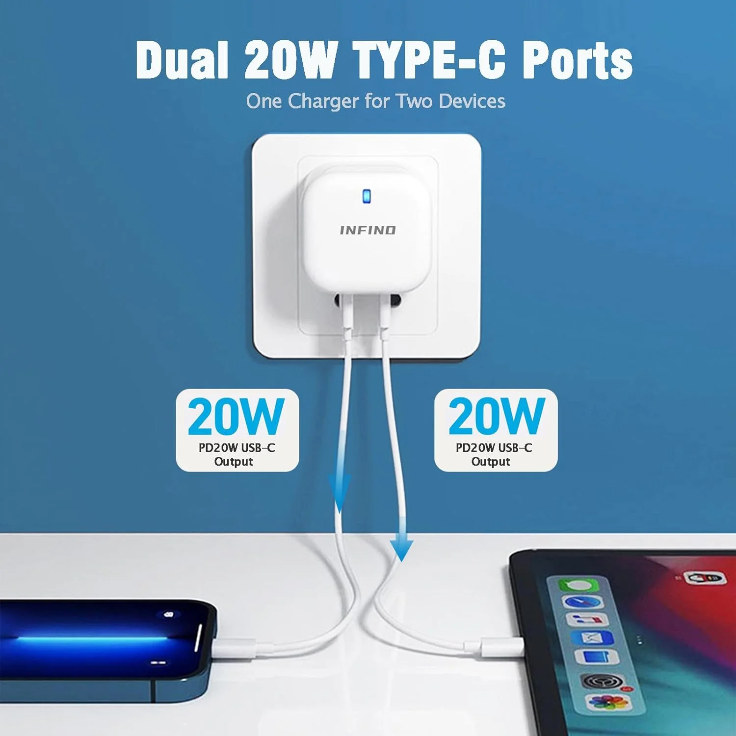 شارژر سریع دو پورت 40 واتی - USB-C PD استاندارد بریتانیا - سازگار با آیفون، گلکسی، آیپد و غیره شارژر سریع دو پورت 40 واتی - USB-C PD استاندارد بریتانیا - سازگار با آیفون، گلکسی، آیپد و غیره