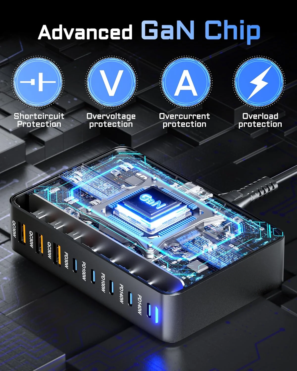 شارژر USB-C هیمیکس تک 600 واتی - ایستگاه شارژ 140 واتی، شارژر سریع 8 پورت 100 واتی GaN سازگار با مک بوک پرو 16، لپ تاپ، آیفون 16 پرو مکس/15، سامسونگ گلکسی S24/23، استیم دک