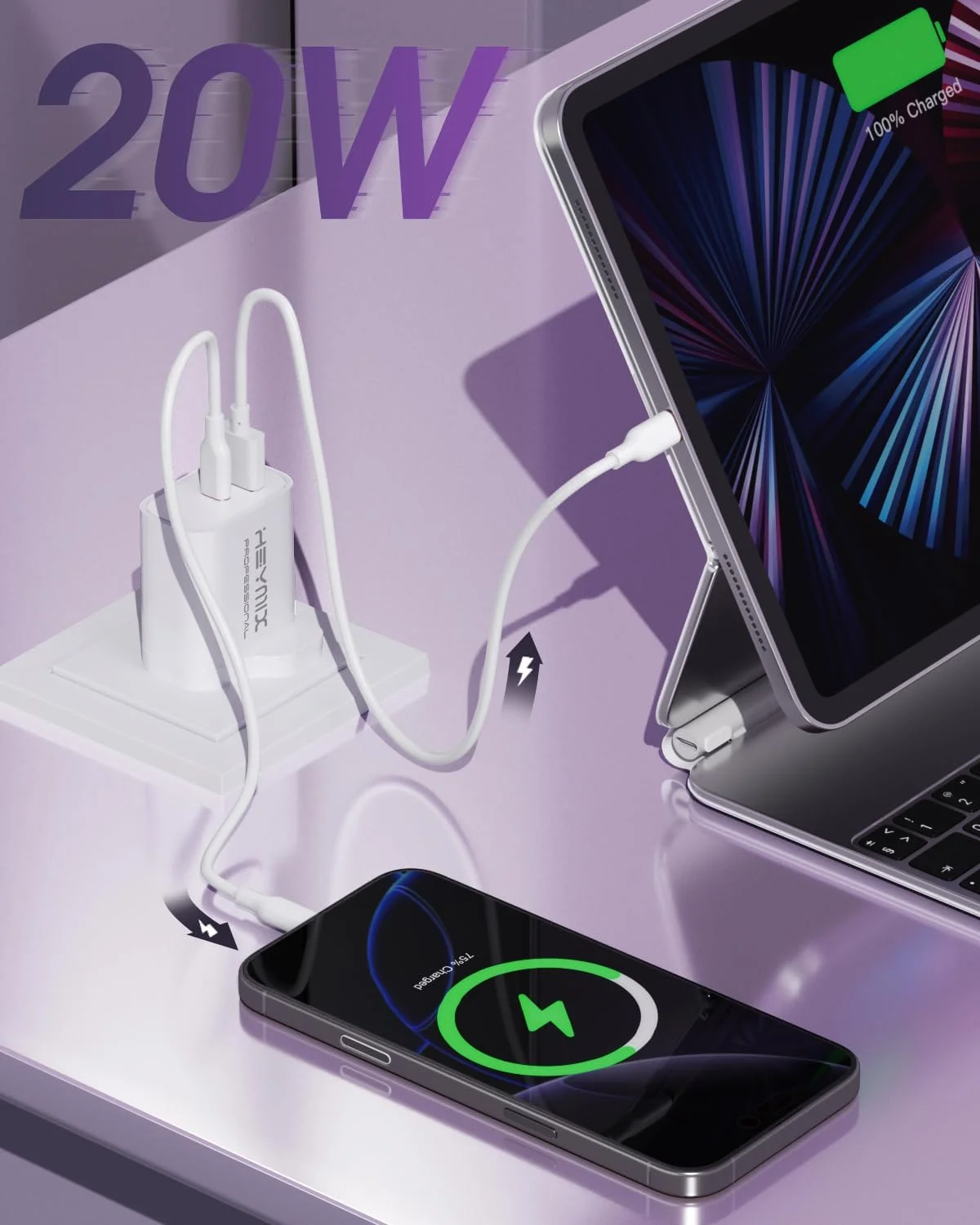 شارژر سریع آیفون، شارژر 20 واتی USB C (دو عددی)، دوشاخه دیواری PD دو پورت، آداپتور برق USB-C، سازگار با آیفون 16/15/14/13/12/11، آیپد، پیکسل 7/6
