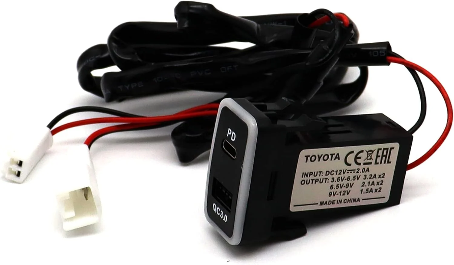 پورت برق Disscool Toyota QC3.0 USB C VIGO، شارژر Type C، آداپتور USB شارژ سریع 3.2 آمپر خودرو با خروجی LED آبی PD برای تلفن هوشمند/آیپد/PDA