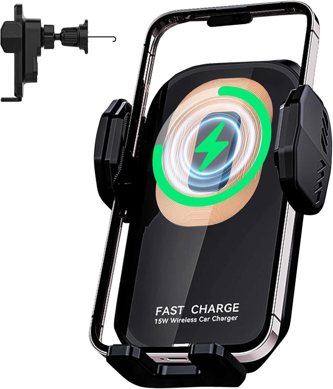 پایه شارژر بیسیم خودرو GEEKERA، نگهدارنده تلفن همراه با شارژ سریع 15 واتی با اتصال دو محوره و گیره موتوری، تراز دقیق موقعیت سیم پیچ، قلاب دم ضد افتادن و چرخش 360 درجه پایه شارژر بیسیم خودرو GEEKERA، نگهدارنده تلفن همراه با شارژ سریع 15 واتی با اتصال دو محوره و گیره موتوری، تراز دقیق موقعیت سیم پیچ، قلاب دم ضد افتادن و چرخش 360 درجه