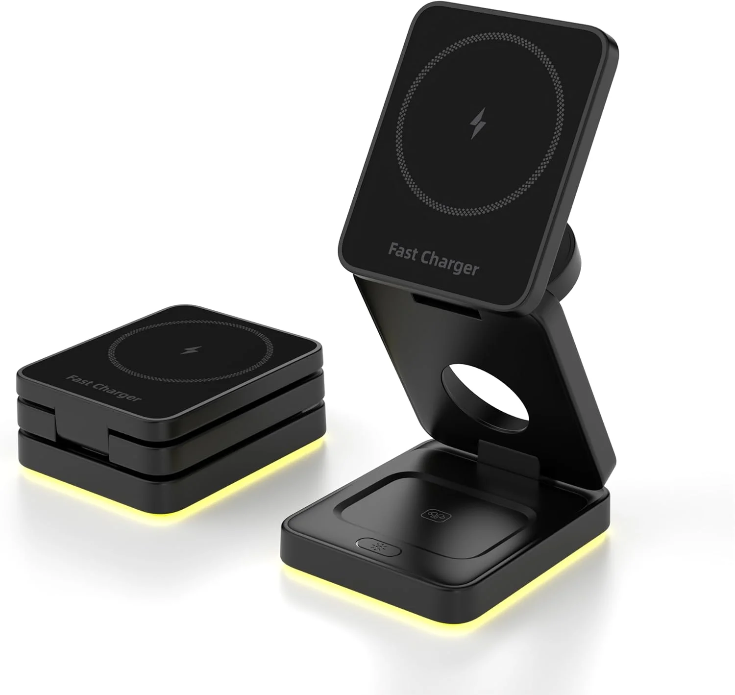 استند شارژ 3 در 1 برای دستگاه های اپل، استند شارژر مغناطیسی بی سیم 15 واتی سریعتر، استند شارژر بی سیم مغناطیسی برای سری آیفون 16 15 14 13 12، برای ایرپادز و آی واچ AE (مشکی)
