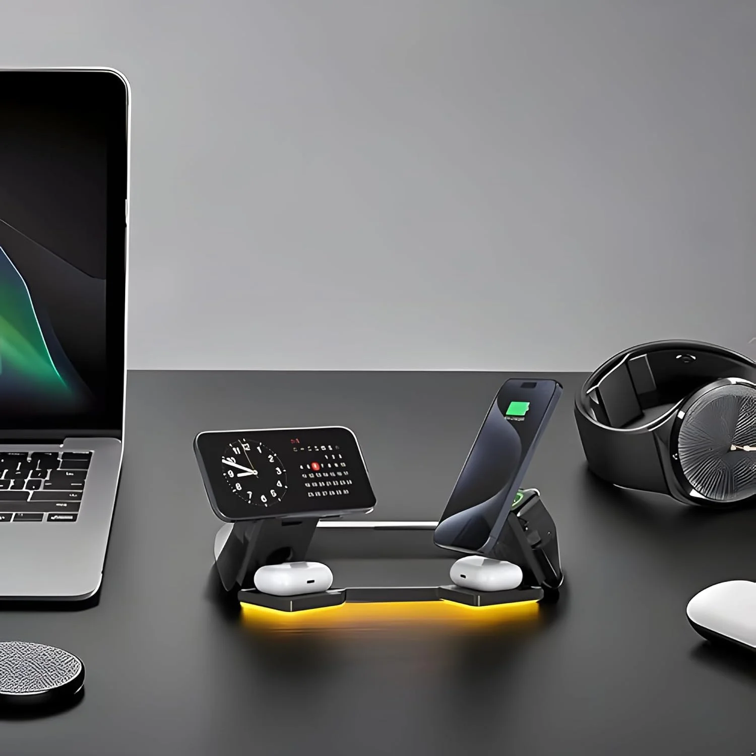 استند شارژ 3 در 1 برای دستگاه های اپل، استند شارژر مغناطیسی بی سیم 15 واتی سریعتر، استند شارژر بی سیم مغناطیسی برای سری آیفون 16 15 14 13 12، برای ایرپادز و آی واچ AE (مشکی)