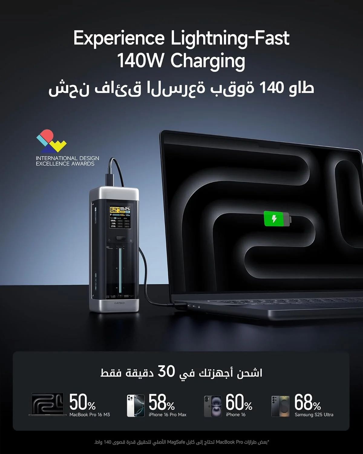 پاور بانک CUKTECH 20، ظرفیت 25000 میلی آمپر ساعت، شارژر قابل حمل لپ تاپ 3 پورت MAX 210W، بسته باتری شارژ سریع برای مسافرت و گیمینگ، مناسب برای شیائومی، ردمی، پوکو، مک بوک، آیفون، آیپد، سامسونگ، آنر، سوییچ و غیره