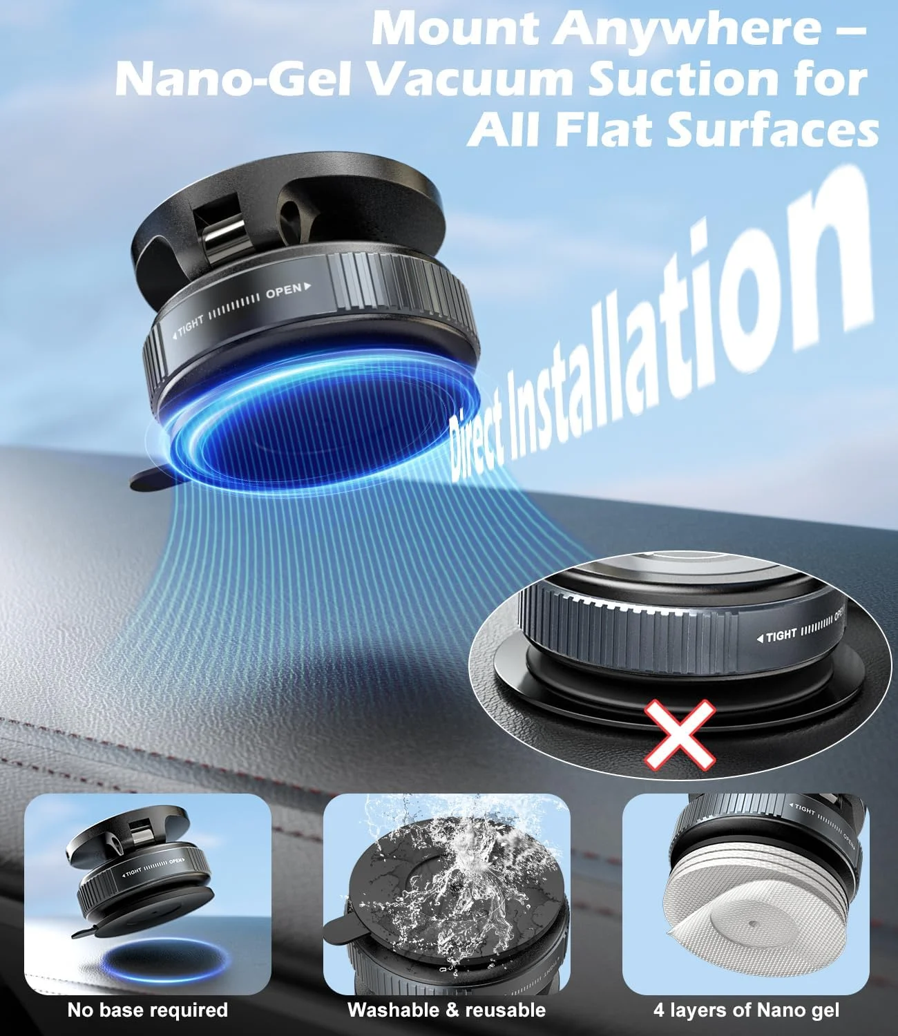 شارژر بی‌سیم ۱۵ واتی خودرو CloudValley با نگهدارنده مغناطیسی و پایه مکنده ژله‌ای، استند تاشو ۳۶۰ درجه، نگهدارنده تلفن همراه، سازگار با آیفون ۱۷/۱۶/۱۵/۱۴/۱۳/۱۲