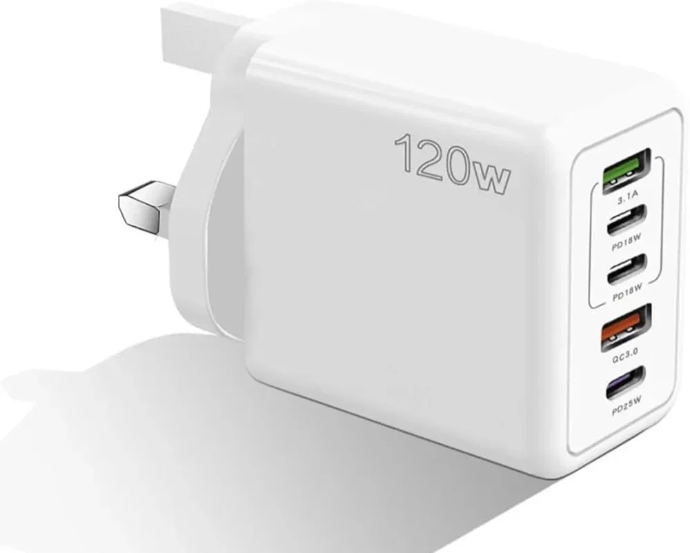شارژر 120 واتی USB Type C، شارژ سریع، آداپتور مسافرتی 5 پورت، 2 پورت USB، 3 پورت Type-C، سازگار با همه تلفن ها شارژر 120 واتی USB Type C، شارژ سریع، آداپتور مسافرتی 5 پورت، 2 پورت USB، 3 پورت Type-C، سازگار با همه تلفن ها