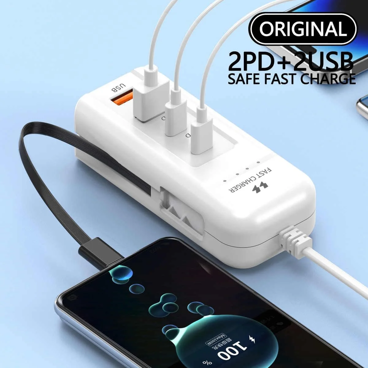 آداپتور شارژ 60 وات با 2 پورت PD و 2 پورت USB، چند پورت، سر شارژ، سیم افزایش طول پریز برق، پریز شارژ تلفن همراه آداپتور شارژ 60 وات با 2 پورت PD و 2 پورت USB، چند پورت، سر شارژ، سیم افزایش طول پریز برق، پریز شارژ تلفن همراه