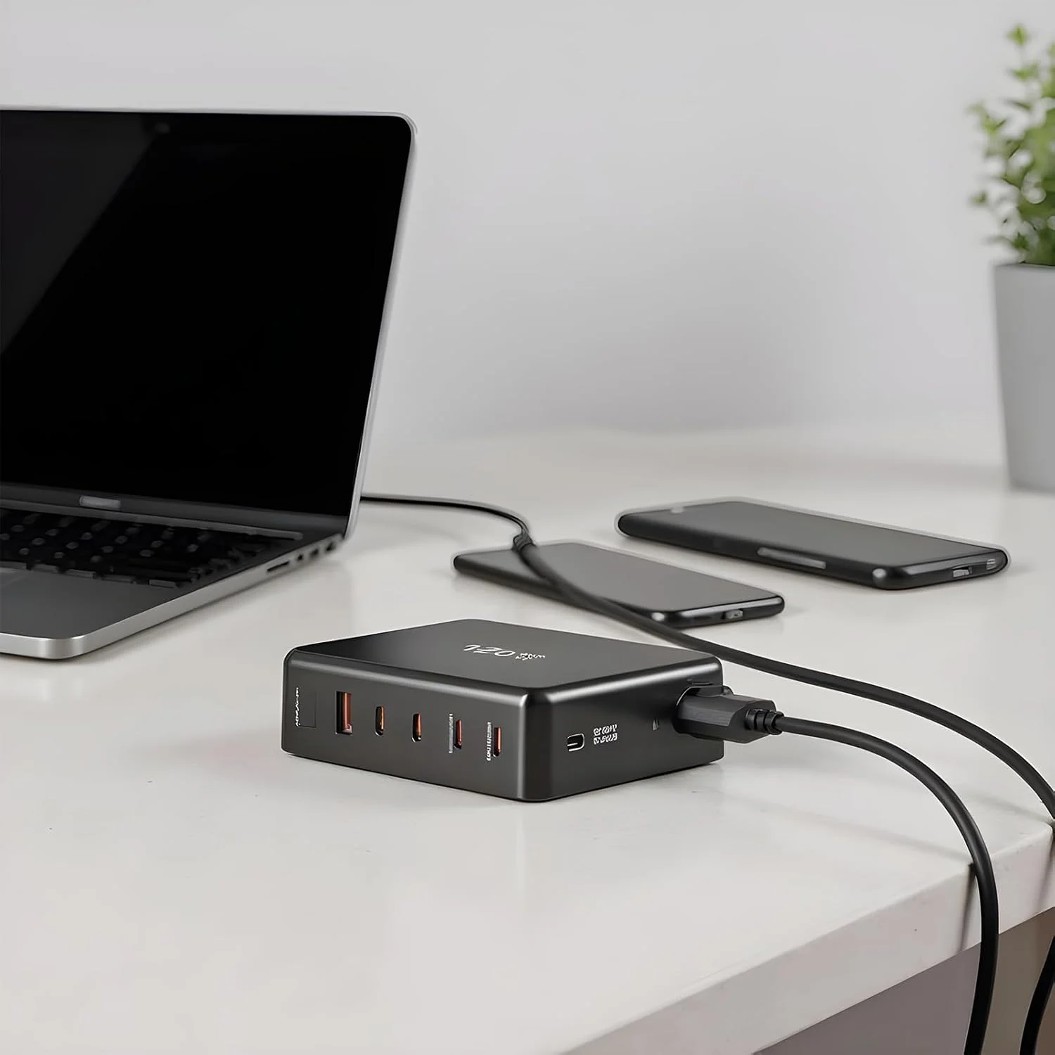 شارژر USB C - شارژر قابل حمل برای تلفن | تجهیزات شارژ 120 وات 6 پورت برای کامپیوتر، تلفن، ساعت هوشمند، لپ تاپ، کاربران دستگاه های تلفن همراه و متخصصان تجاری