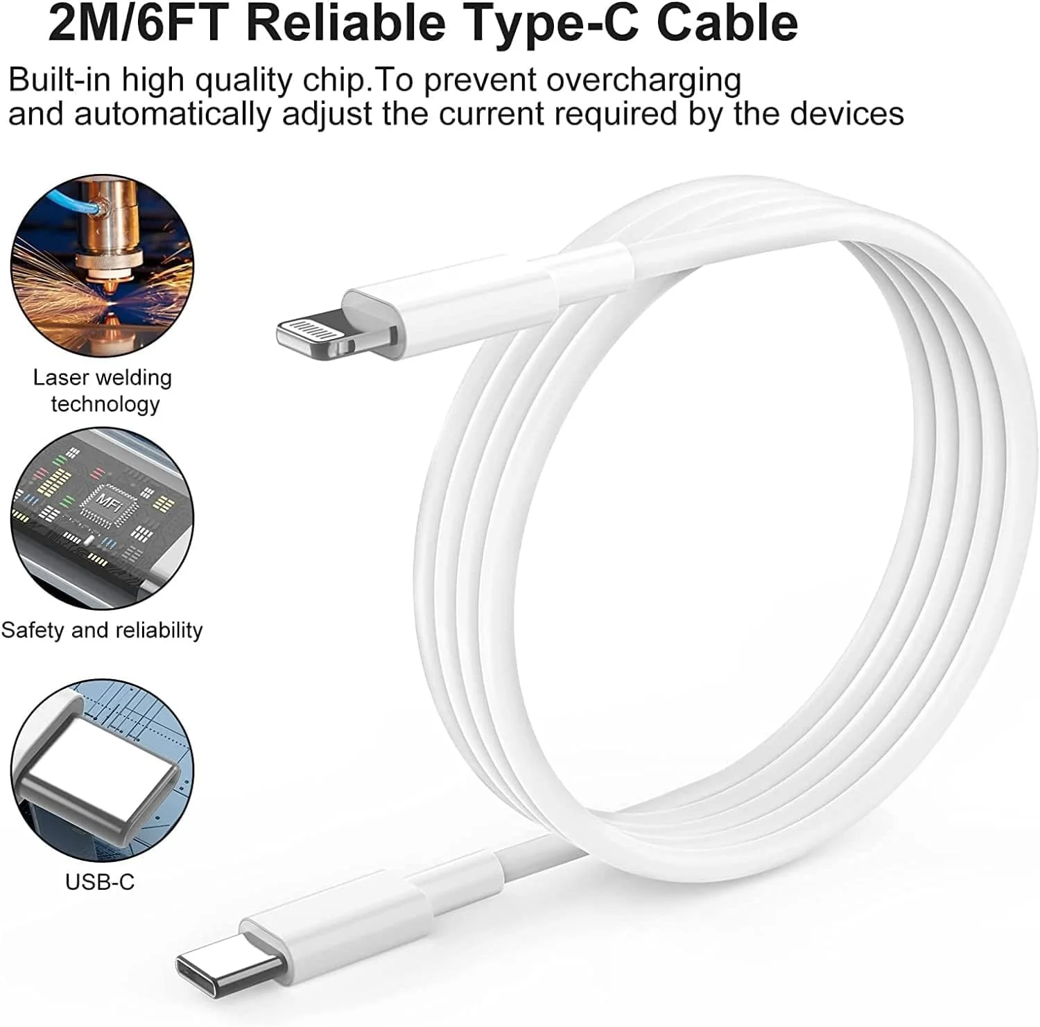 شارژر دیواری سریع 20 واتی USB C کیس لاجیک به همراه کابل 2 متری USB C به لایتنینگ دارای گواهینامه MFi اپل، سازگار با آیفون 14/14 پرو/14 پرو مکس/13/12/SE2020/11/XR/XS Max/X/iPad و غیره...