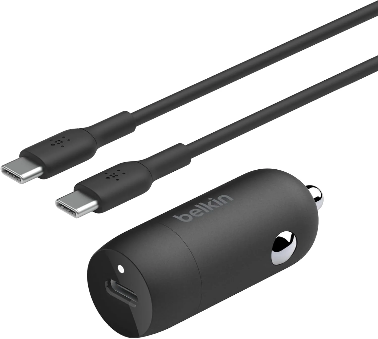 شارژر سریع 30 واتی خودرو Belkin BoostCharge، طراحی جمع و جور با پورت USB-C Power Delivery، شامل کابل USB-C به USB-C، سازگاری جهانی برای آیفون 16، 15، گلکسی S23، نوت و غیره - مشکی