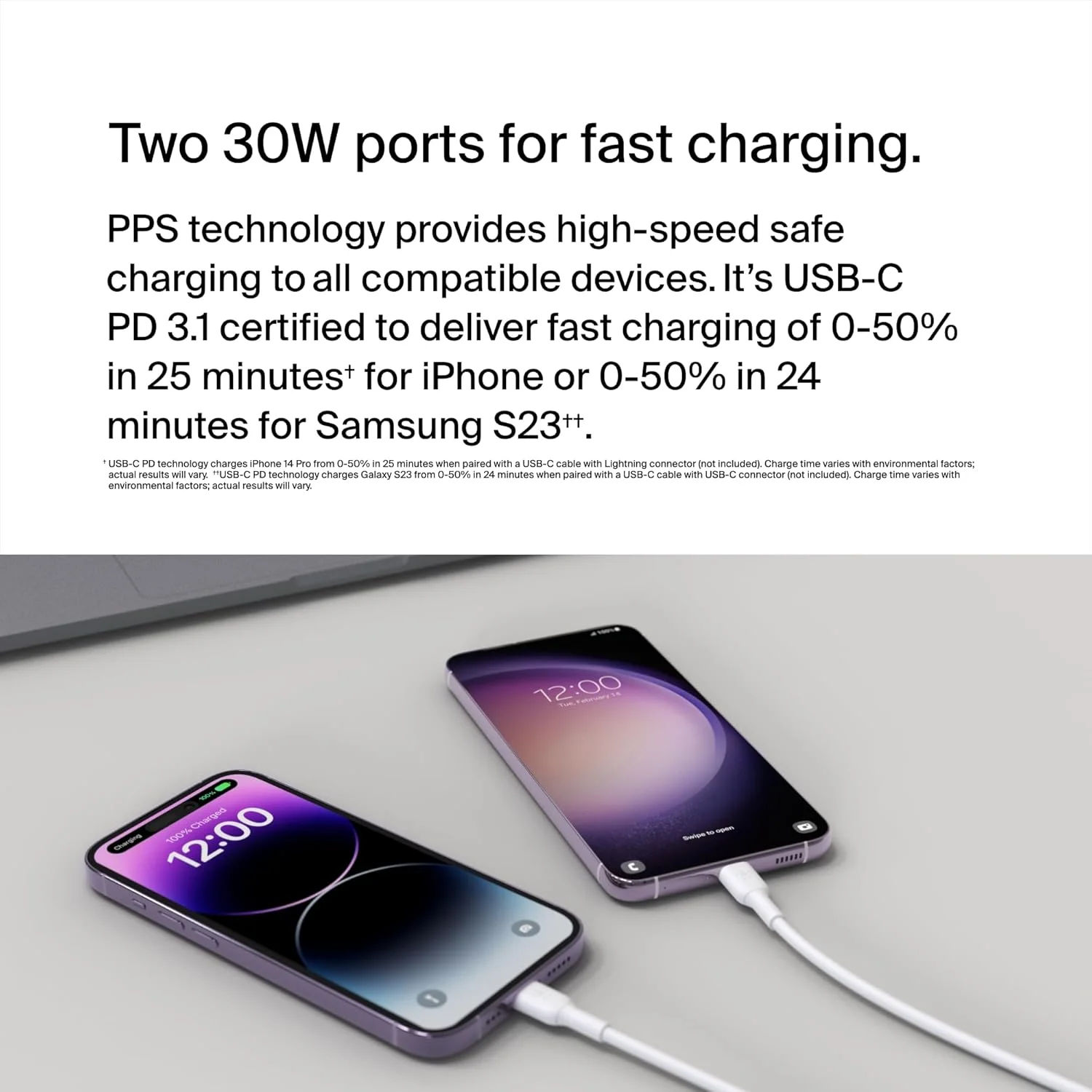 شارژر تلفن بلکین BoostCharge با دو پورت USB-C و PPS، 60 وات، مناسب برای آیفون 17، آیفون ایر، آیپد، سامسونگ گلکسی، گوگل پیکسل، مک بوک - سازگار با کابل USB-C به لایتنینگ و USB-C به USB-C - سفید شارژر تلفن بلکین BoostCharge با دو پورت USB-C و PPS، 60 وات، مناسب برای آیفون 17، آیفون ایر، آیپد، سامسونگ گلکسی، گوگل پیکسل، مک بوک - سازگار با کابل USB-C به لایتنینگ و USB-C به USB-C - سفید