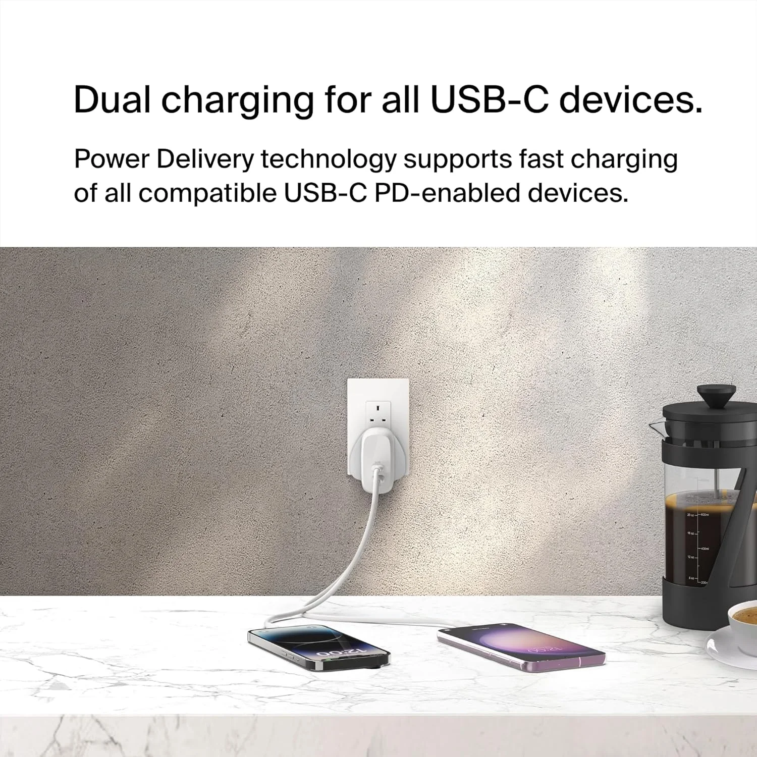 شارژر تلفن بلکین BoostCharge با دو پورت USB-C و PPS، 60 وات، مناسب برای آیفون 17، آیفون ایر، آیپد، سامسونگ گلکسی، گوگل پیکسل، مک بوک - سازگار با کابل USB-C به لایتنینگ و USB-C به USB-C - سفید شارژر تلفن بلکین BoostCharge با دو پورت USB-C و PPS، 60 وات، مناسب برای آیفون 17، آیفون ایر، آیپد، سامسونگ گلکسی، گوگل پیکسل، مک بوک - سازگار با کابل USB-C به لایتنینگ و USB-C به USB-C - سفید