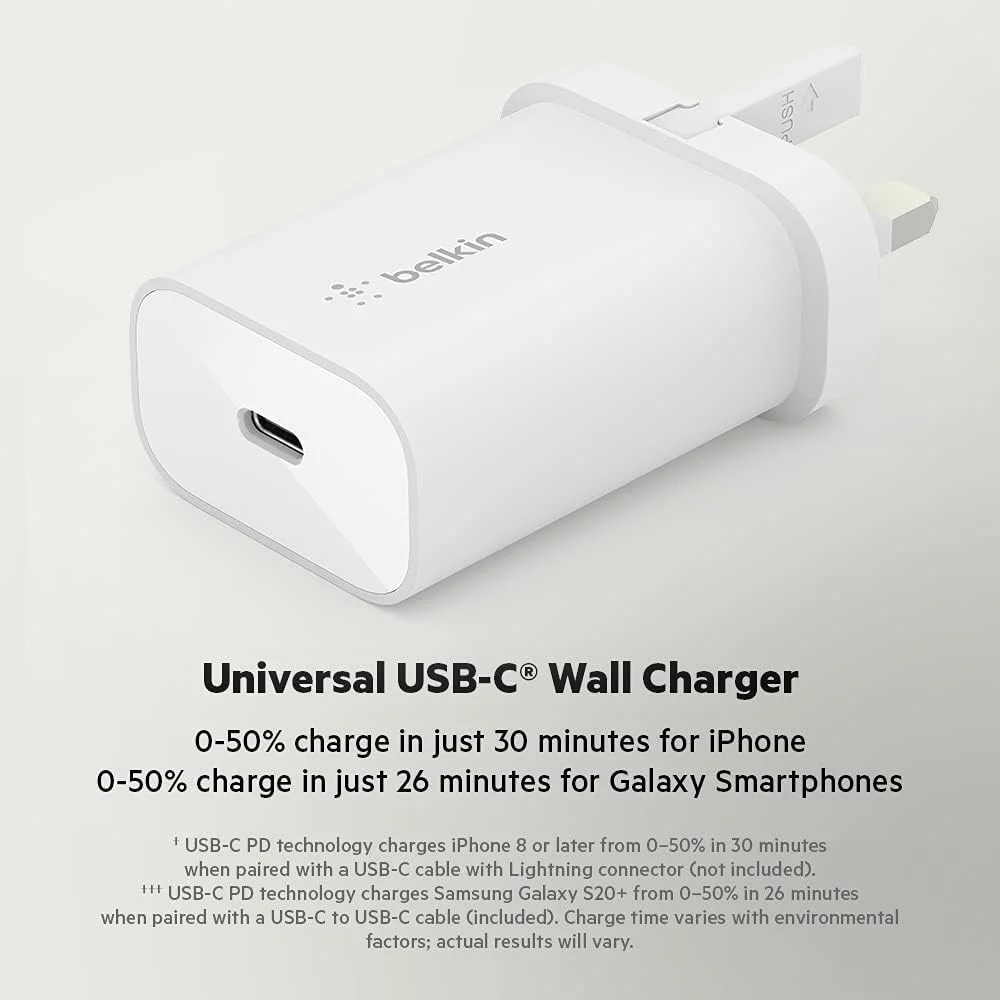 شارژر دیواری 25 واتی Belkin BoostCharge با PPS، USB-C Power Delivery، شارژر سریع تلفن برای آیفون، ایر، سامسونگ گلکسی، آیپد، پیکسل، تبلت و غیره - دوشاخه شارژر USB با کابل USB-C شارژر دیواری 25 واتی Belkin BoostCharge با PPS، USB-C Power Delivery، شارژر سریع تلفن برای آیفون، ایر، سامسونگ گلکسی، آیپد، پیکسل، تبلت و غیره - دوشاخه شارژر USB با کابل USB-C