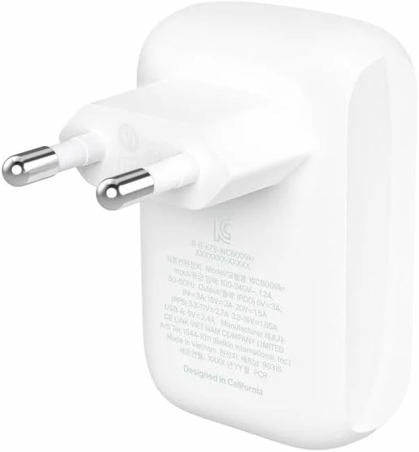 شارژر دیواری دو پورت 42 واتی بلکین BoostCharge، شارژر USB-C + USB-A با شارژ سریع برای آیفون 15، 15 پلاس، 15 پرو مکس، 14، 14 پرو مکس، 13، گلکسی S24، پلاس، اولترا، آیپد، ایرپاد و غیره - سفید شارژر دیواری دو پورت 42 واتی بلکین BoostCharge، شارژر USB-C + USB-A با شارژ سریع برای آیفون 15، 15 پلاس، 15 پرو مکس، 14، 14 پرو مکس، 13، گلکسی S24، پلاس، اولترا، آیپد، ایرپاد و غیره - سفید