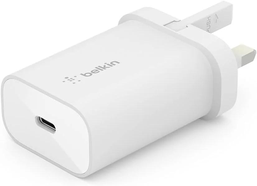 شارژر دیواری 25 واتی Belkin BoostCharge با PPS، دوشاخه USB با تحویل توان USB-C، شارژر سریع مسافرتی USB برای آیفون 17، ایر، سامسونگ گلکسی S25، آیپد، پیکسل، تبلت ها و موارد دیگر - سفید