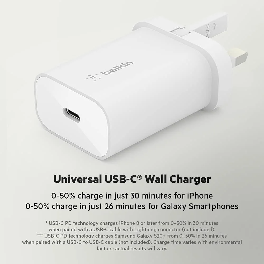 شارژر دیواری 25 واتی Belkin BoostCharge با PPS، دوشاخه USB با تحویل توان USB-C، شارژر سریع مسافرتی USB برای آیفون 17، ایر، سامسونگ گلکسی S25، آیپد، پیکسل، تبلت ها و موارد دیگر - سفید شارژر دیواری 25 واتی Belkin BoostCharge با PPS، دوشاخه USB با تحویل توان USB-C، شارژر سریع مسافرتی USB برای آیفون 17، ایر، سامسونگ گلکسی S25، آیپد، پیکسل، تبلت ها و موارد دیگر - سفید