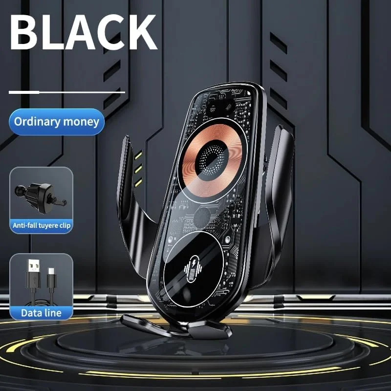پایه نگهدارنده گوشی موبایل با شارژر وایرلس سریع 66 واتی، گیره اتوماتیک، کنترل لمسی، نصب روی دریچه هوا، شارژر مغناطیسی برای اندروید و Type-C (مشکی) مناسب برای آیفون 14 پرو 13 12 11
