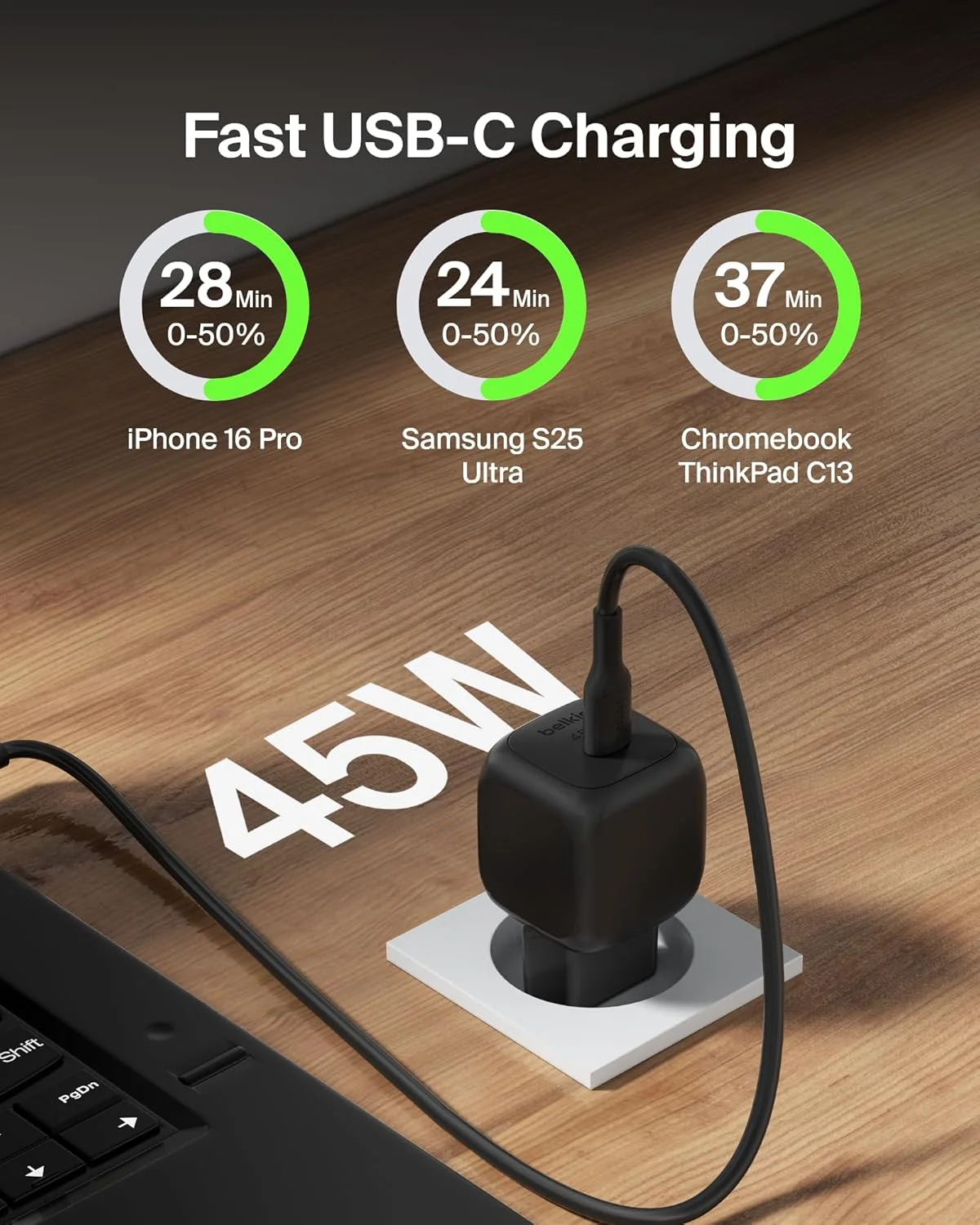 شارژر USB جمع و جور بلکین (45 وات) USB-C Power Delivery شارژ سریع برای Apple iPhone 16, 16 Plus, 16 Pro, 16 Pro Max, iPhone 15 Series, Samsung Galaxy S25, iPad, AirPods و غیره - مشکی شارژر USB جمع و جور بلکین (45 وات) USB-C Power Delivery شارژ سریع برای Apple iPhone 16, 16 Plus, 16 Pro, 16 Pro Max, iPhone 15 Series, Samsung Galaxy S25, iPad, AirPods و غیره - مشکی