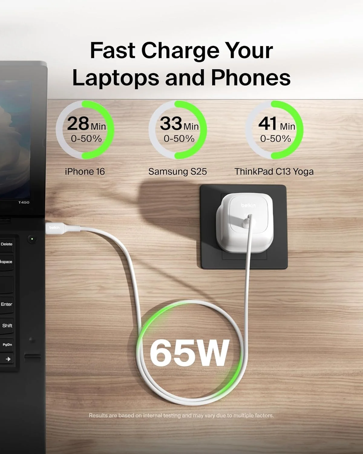 شارژر دیواری سریع 65 واتی Belkin USB-C، شارژر تلفن Type C - سازگار با Apple iPhone 16/15/14/13، Galaxy S25، Google Pixel 9، MacBook، iPad، AirPods، Chromebook و غیره - سفید شارژر دیواری سریع 65 واتی Belkin USB-C، شارژر تلفن Type C - سازگار با Apple iPhone 16/15/14/13، Galaxy S25، Google Pixel 9، MacBook، iPad، AirPods، Chromebook و غیره - سفید