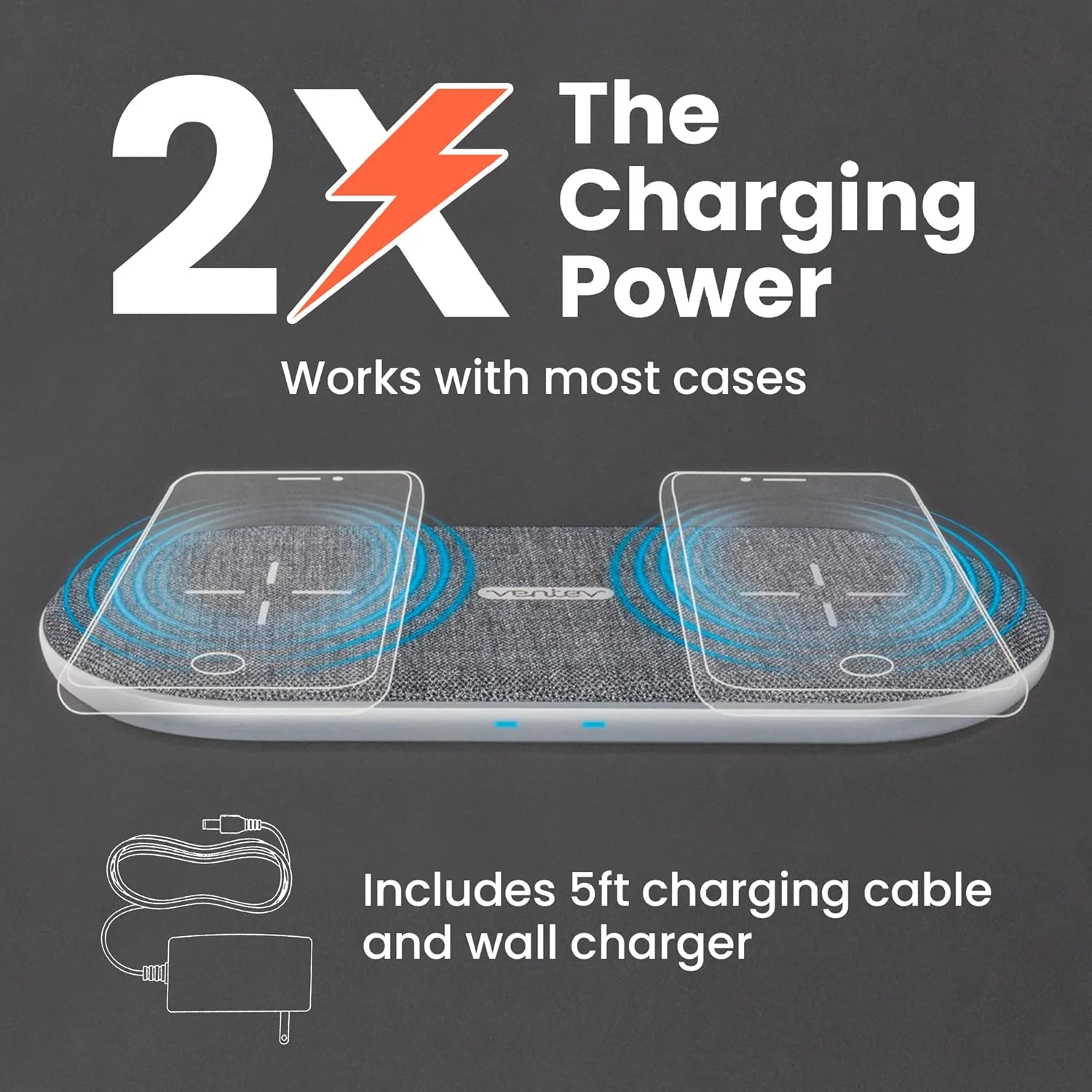 پد شارژ بیسیم دوتایی Ventev با فناوری Qi | ایستگاه شارژ سریع سامسونگ و اپل برای دو گوشی به طور همزمان | مناسب برای شارژ آیفون و شارژر اندروید سامسونگ پد شارژ بیسیم دوتایی Ventev با فناوری Qi | ایستگاه شارژ سریع سامسونگ و اپل برای دو گوشی به طور همزمان | مناسب برای شارژ آیفون و شارژر اندروید سامسونگ