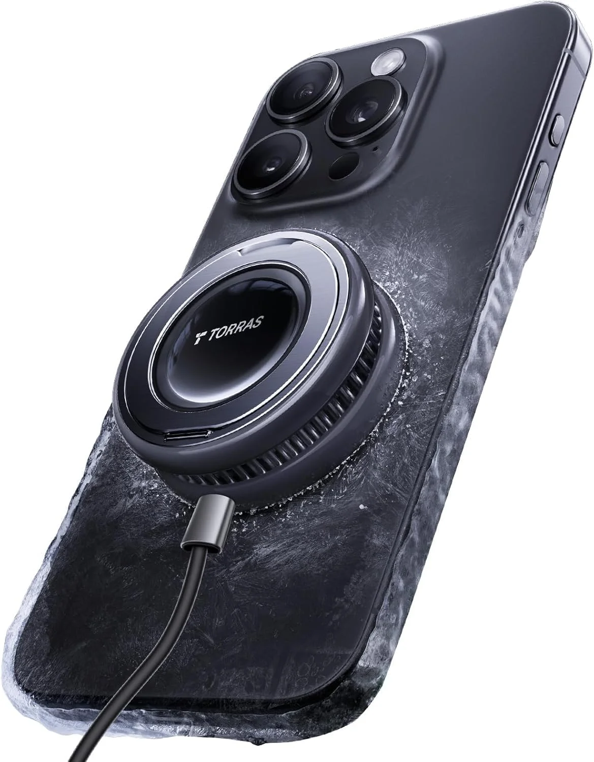 شارژر بی‌سیم Qi2 مدل TORRAS PolarCircle، پد مغناطیسی خنک‌کننده 15 واتی برای آیفون 17/16/15/14، شارژر بی‌سیم برای سامسونگ گلکسی S25 با پایه چرخان 360 درجه، خنک‌کننده بازی نیمه‌رسانا، همراه با کابل Type-C به طول 1.5 متر