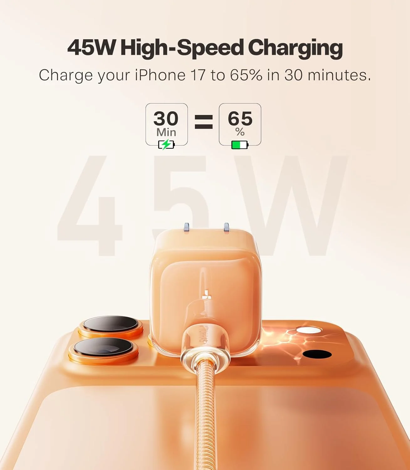 شارژر 45 واتی TORRAS IceNano USB C [فناوری GaN3.0] [شارژ سریع PD3.0] [سازگار با MagSafe] بلوک شارژر تاشو برای آیفون ایر/17/16/15، آیپد، سامسونگ، گوگل، نارنجی