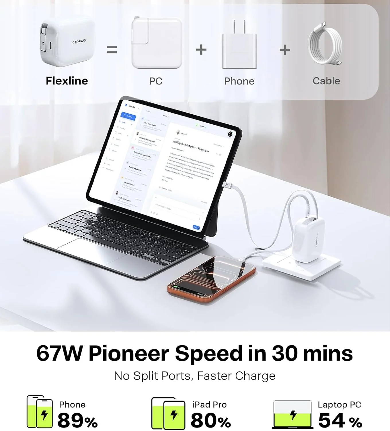 شارژر جمعشونده USB C مدل TORRAS FlexLine 67W، شارژ سریع برای آیفون، کابل USB C GaN Ⅲ با پورت دوگانه برای مکبوک پرو/ایر، آیپد، سامسونگ گلکسی S25 Ultra/آیفون، طول 100 سانتیمتر شارژر جمعشونده USB C مدل TORRAS FlexLine 67W، شارژ سریع برای آیفون، کابل USB C GaN Ⅲ با پورت دوگانه برای مکبوک پرو/ایر، آیپد، سامسونگ گلکسی S25 Ultra/آیفون، طول 100 سانتیمتر