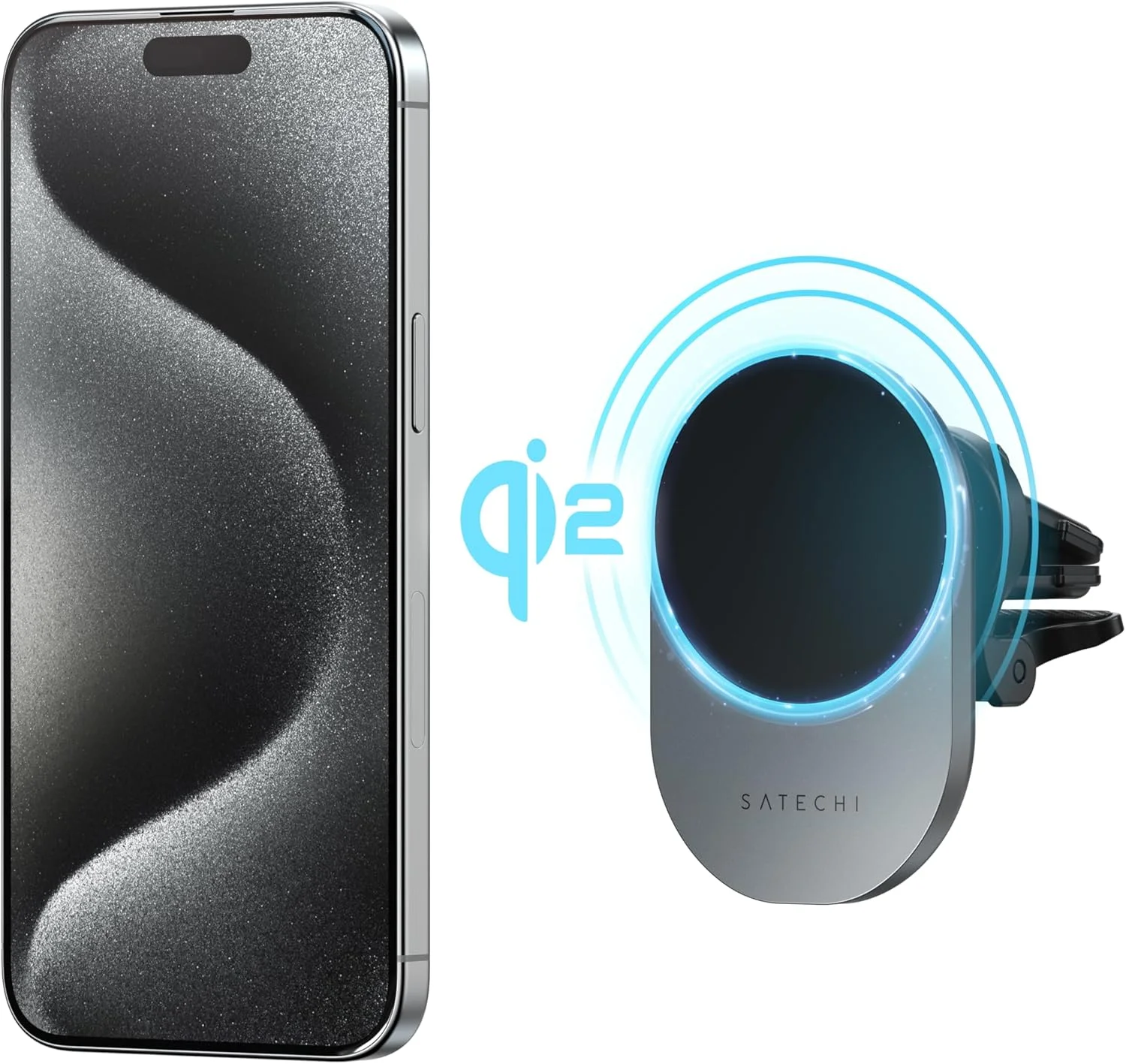 شارژر بی‌سیم Qi2 خودرو Satechi، شارژر پایه تلفن خودرو مناسب سفر برای دریچه‌های هوا، شارژرهای سریع 15 واتی، برای سری آیفون 12 تا 17