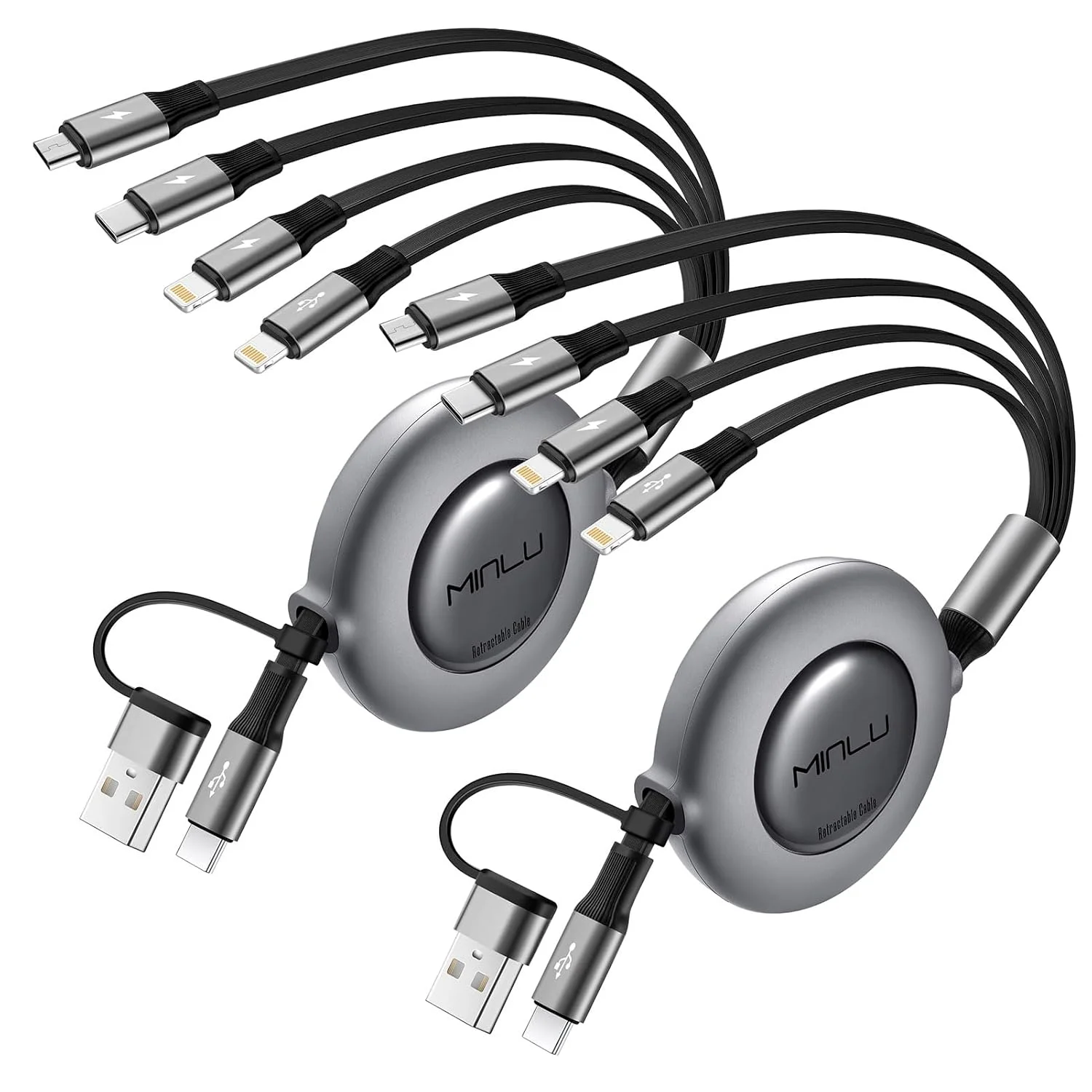 کابل شارژ جمع شونده 4 در 2 4A، بسته 2 عددی کابل شارژ چندگانه 1.2 متری برای همه دستگاه ها، کابل شارژ USBC با پورت های A/C به Type C/L/Micro USB کابل USB چندگانه جهانی برای سری آیفون/سامسونگ/تبلت ها/PS کابل شارژ جمع شونده 4 در 2 4A، بسته 2 عددی کابل شارژ چندگانه 1.2 متری برای همه دستگاه ها، کابل شارژ USBC با پورت های A/C به Type C/L/Micro USB کابل USB چندگانه جهانی برای سری آیفون/سامسونگ/تبلت ها/PS