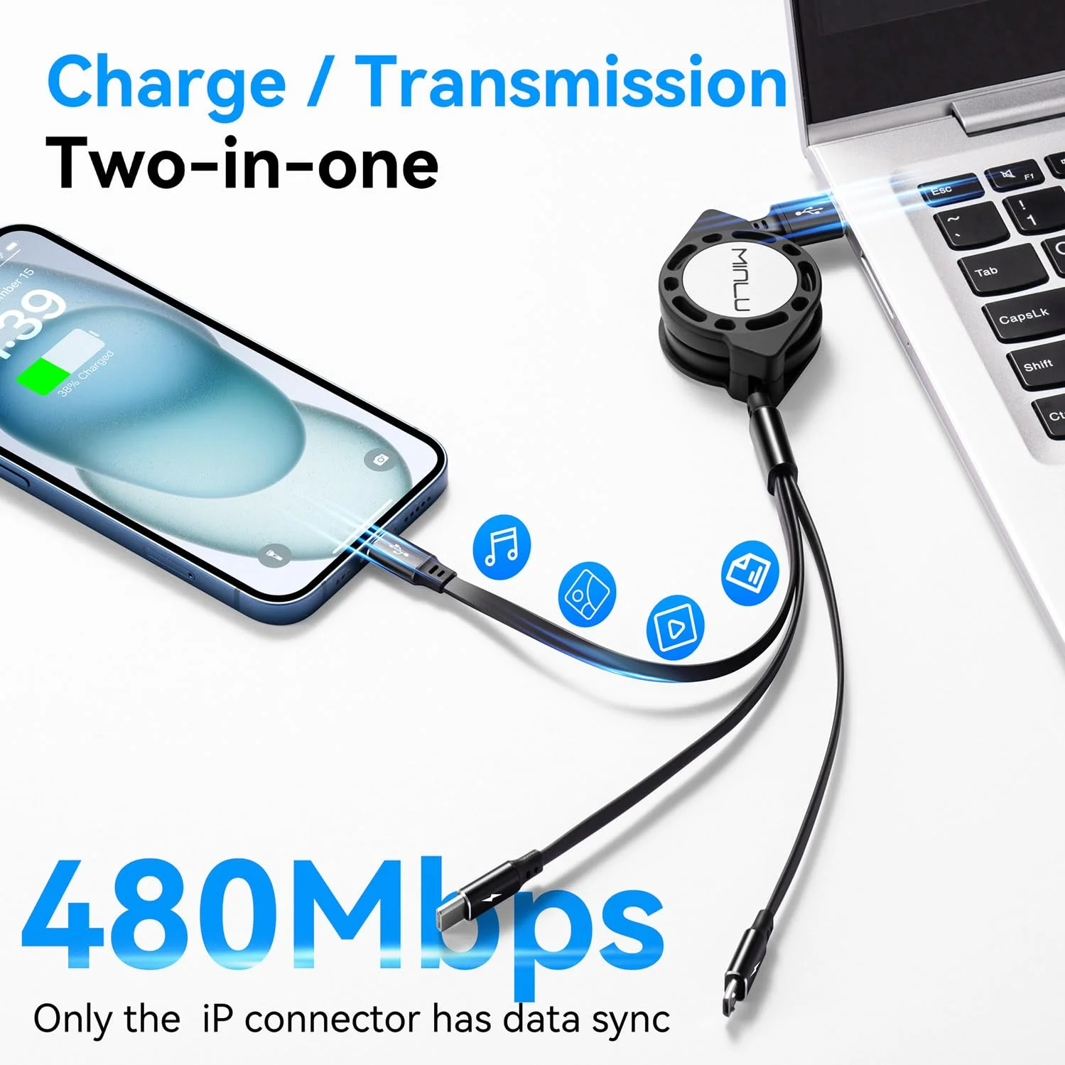 کابل شارژ چندگانه، [2 عدد 1.2 متری] کابل شارژ سریع جمع شونده 3 در 1، آداپتور کابل USB با درگاه های لایتنینگ/تایپ C/میکرو USB برای تلفن های همراه/آیفون/سامسونگ گلکسی/تبلت ها و غیره