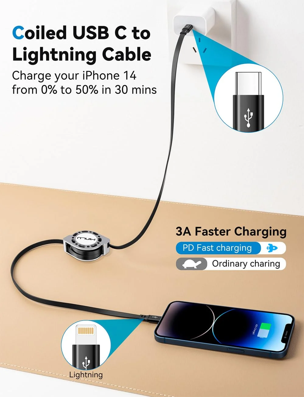 کابل تبدیل USB Type C به لایتنینگ MINLU طول 1.2 متر، بسته 2 عددی، شارژر سریع جمع شونده آیفون، کابل جمع شونده USBC آیفون مناسب برای iPhone14/13/12/11 Pro Max/XS/XR/X/iPad/CarPlay کابل تبدیل USB Type C به لایتنینگ MINLU طول 1.2 متر، بسته 2 عددی، شارژر سریع جمع شونده آیفون، کابل جمع شونده USBC آیفون مناسب برای iPhone14/13/12/11 Pro Max/XS/XR/X/iPad/CarPlay