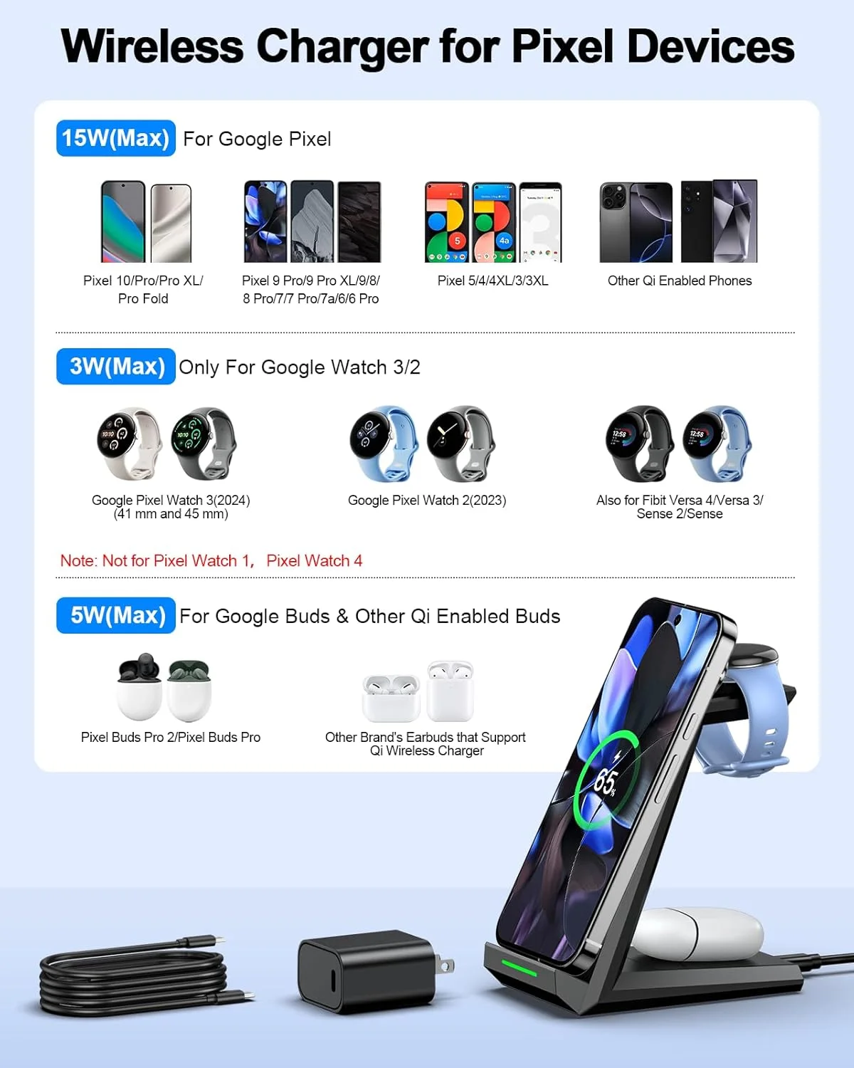 پایه شارژر بیسیم NANAMI 3 در 1 برای گوگل - ایستگاه شارژ سریع برای پیکسل 10/10 پرو/9/فولد/8/7، بادز پرو 2/پرو، واچ 3/2، فیتبیت ورسا 4/سنس 2 (مناسب برای پیکسل واچ 1/4 نیست) پایه شارژر بیسیم NANAMI 3 در 1 برای گوگل - ایستگاه شارژ سریع برای پیکسل 10/10 پرو/9/فولد/8/7، بادز پرو 2/پرو، واچ 3/2، فیتبیت ورسا 4/سنس 2 (مناسب برای پیکسل واچ 1/4 نیست)