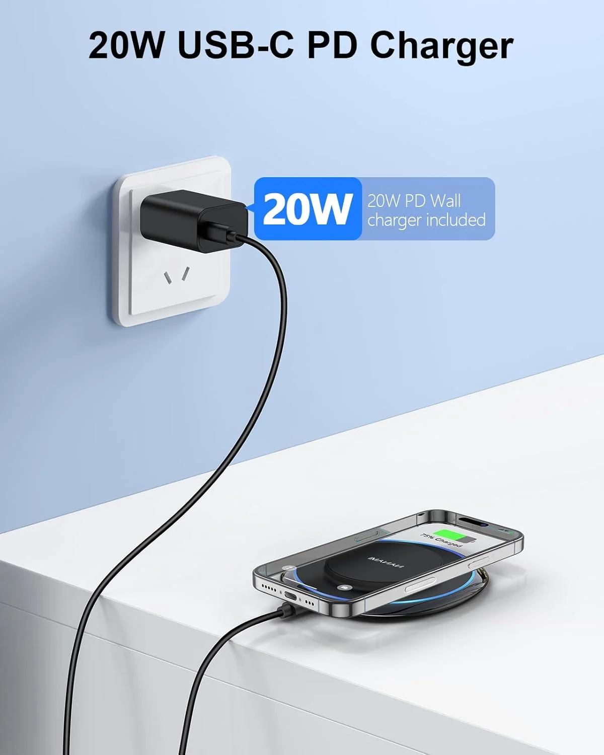 شارژر بی‌سیم مغناطیسی NANAMI سازگار با شارژر MagSafe برای آیفون ۱۷/۱۷ ایر/۱۶/۱۵/۱۴/۱۳ پرو/پلاس، پد شارژ بی‌سیم سریع تلفن همراه برای ایرپادز ۳/۲ پرو با آداپتور USB-C 20W PD