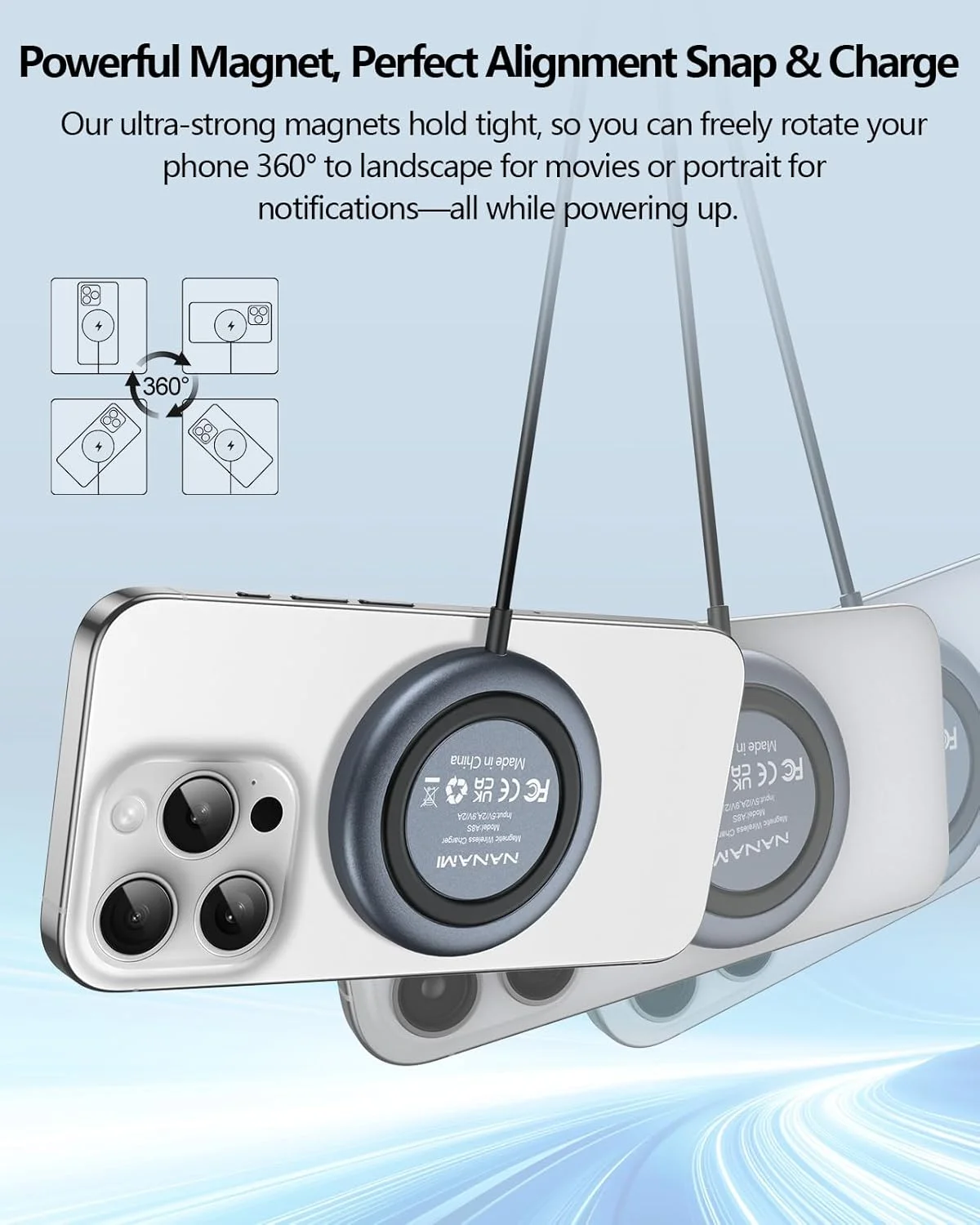 پد شارژر بیسیم مغناطیسی NANAMI با آداپتور PD 20 واتی، برای سری آیفون 17/16/15/14/13/12 و ایرپادز 3/2/Pro/Pro 2، پایه ضد لغزش و هم ترازی مغناطیسی قوی برای استفاده در میز و محل کار (مشکی) پد شارژر بیسیم مغناطیسی NANAMI با آداپتور PD 20 واتی، برای سری آیفون 17/16/15/14/13/12 و ایرپادز 3/2/Pro/Pro 2، پایه ضد لغزش و هم ترازی مغناطیسی قوی برای استفاده در میز و محل کار (مشکی)