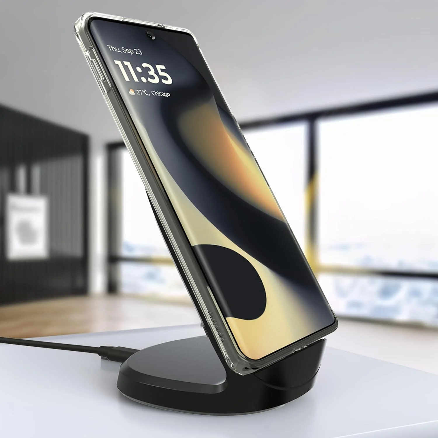 پایه شارژر بی‌سیم 15 واتی Motorola TurboPower Qi + شارژر 33 واتی + کابل - برای Moto G Power 2024/2025، G Stylus 2024/2025، Edge 2023/2024/2025، Razr/Razr Plus 2023/2024/2025، Razr Ultra، Thinkphone