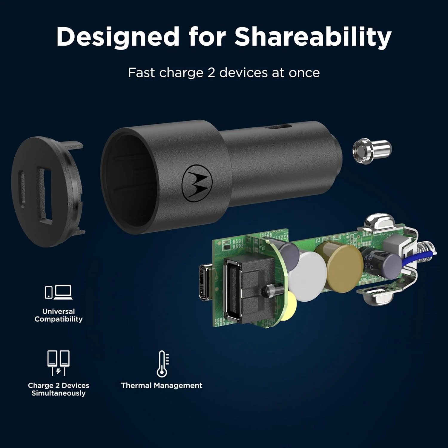 شارژر فندکی 45 واتی موتورولا TurboPower Share با دو پورت USB-A و USB-C برای Moto G 2025, G Power 2024/2025, G Stylus 2022/2023/2024/2025, G Pure 2021, Play 2021/2024, Edge, Razr شارژر فندکی 45 واتی موتورولا TurboPower Share با دو پورت USB-A و USB-C برای Moto G 2025, G Power 2024/2025, G Stylus 2022/2023/2024/2025, G Pure 2021, Play 2021/2024, Edge, Razr