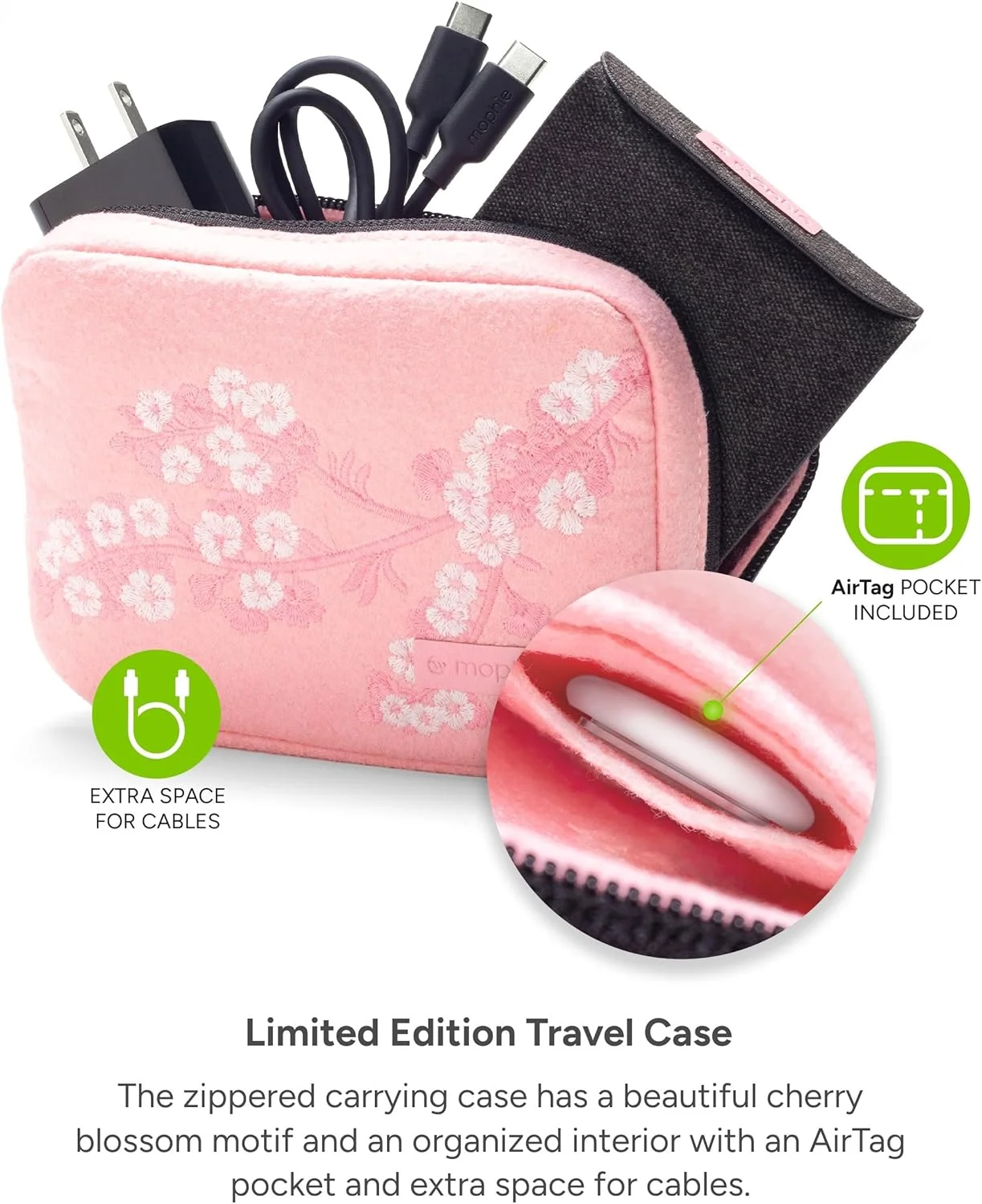 شارژر مسافرتی 3 در 1 Mophie با MagSafe - هاب شارژ بی سیم قابل حمل، سازگار با سری iPhone 17/16/15/14/13/12، Apple Watch Series 11 تا 1 و Ultra، AirPods Pro/نسل 3، صورتی شکوفه گیلاس