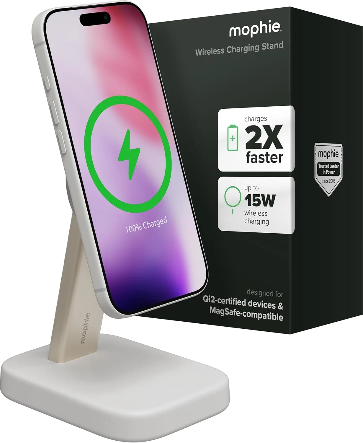 پایه شارژ بیسیم Mophie - دارای گواهی Qi2، شارژر MagSafe برای آیفون - شارژر بیسیم مغناطیسی سریع با پایه تلفن قابل تنظیم و مدیریت کابل - تا 15 وات توان پایه شارژ بیسیم Mophie - دارای گواهی Qi2، شارژر MagSafe برای آیفون - شارژر بیسیم مغناطیسی سریع با پایه تلفن قابل تنظیم و مدیریت کابل - تا 15 وات توان